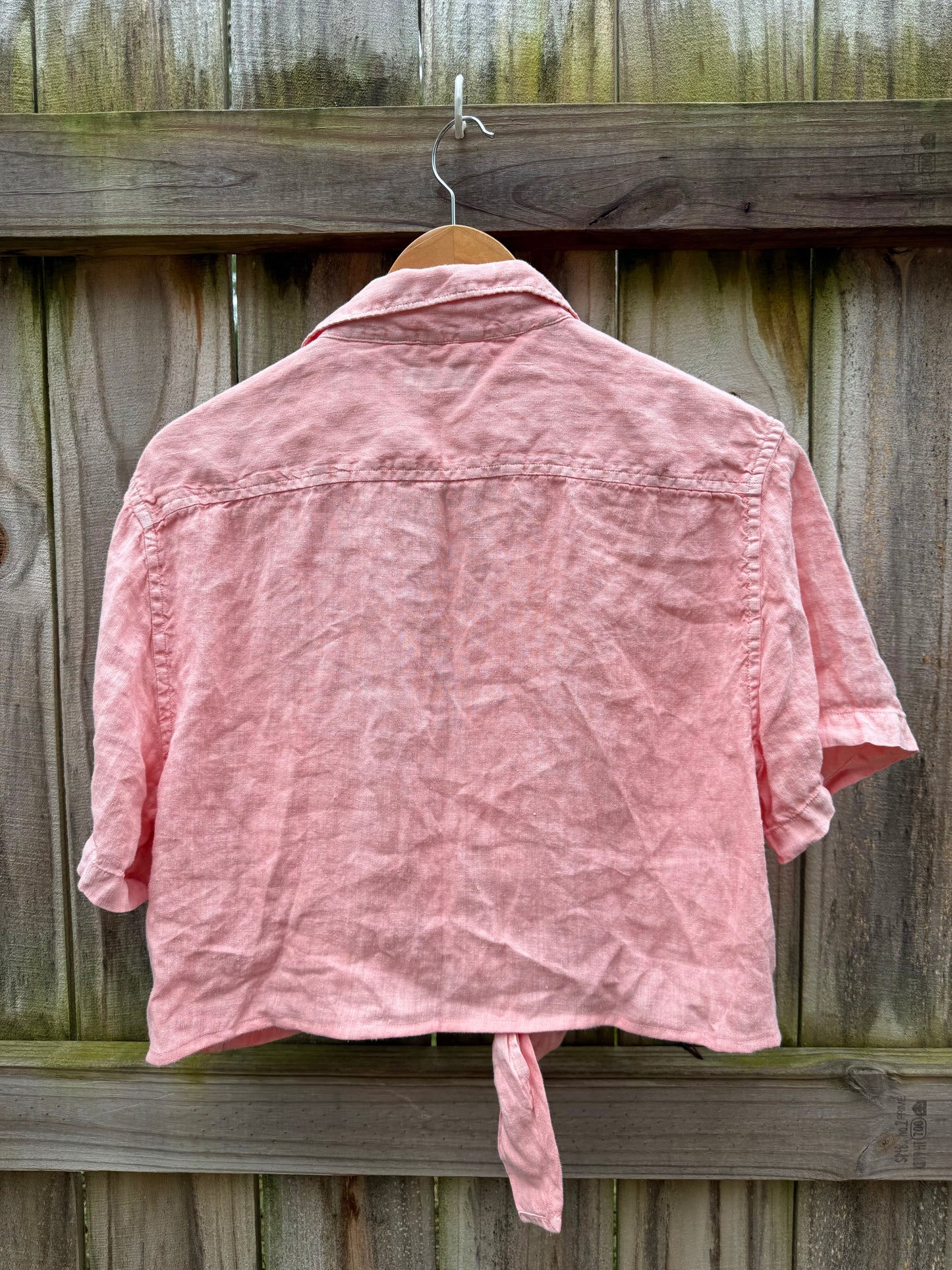 Lucky Brand Reworked Cropped Linen Tie Front Shirt