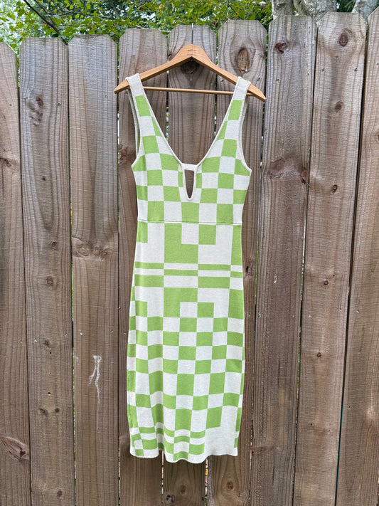 Green Checkerboard Knit Dress