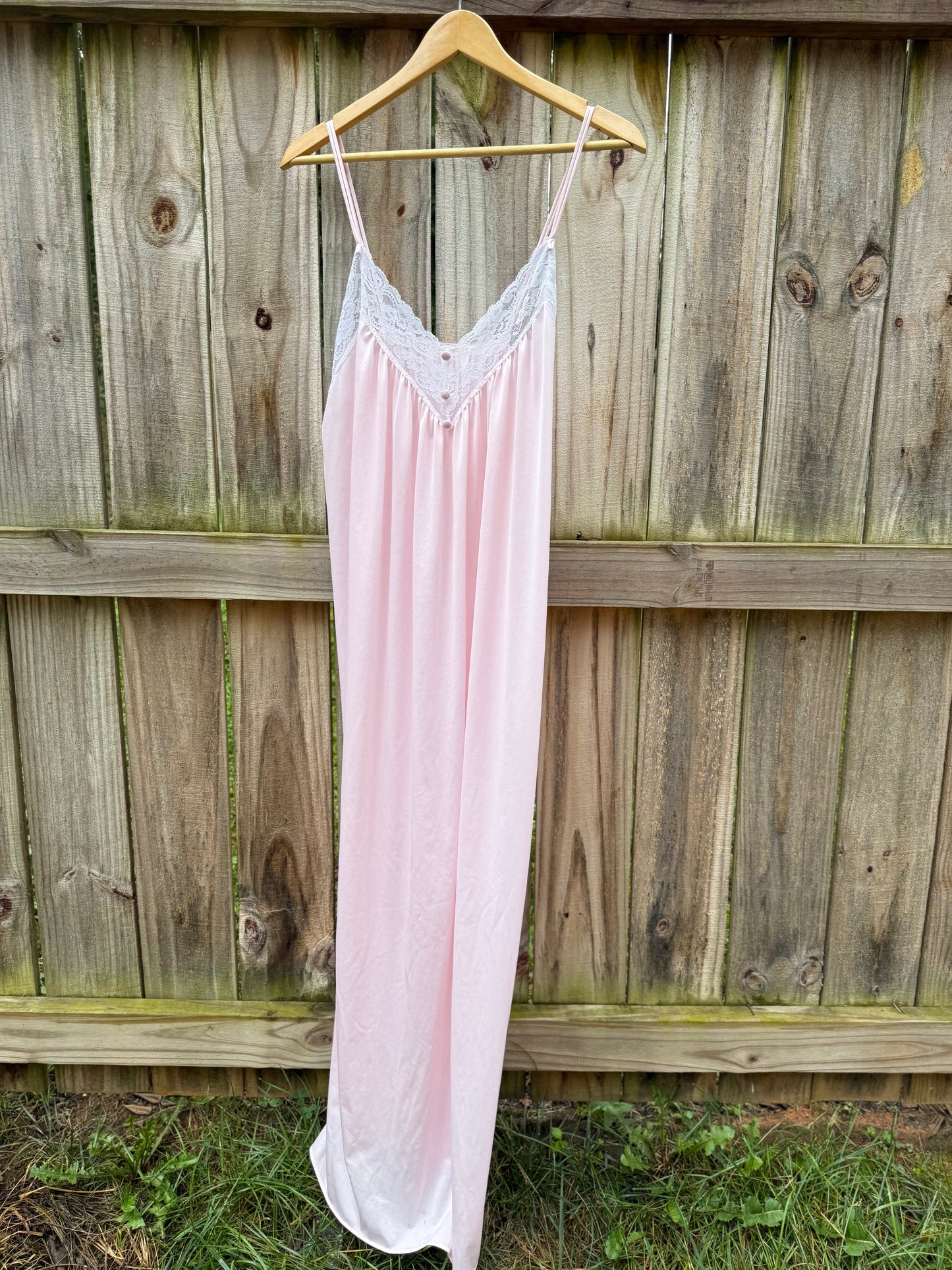Vintage Blush Lace Maxi Nightgown