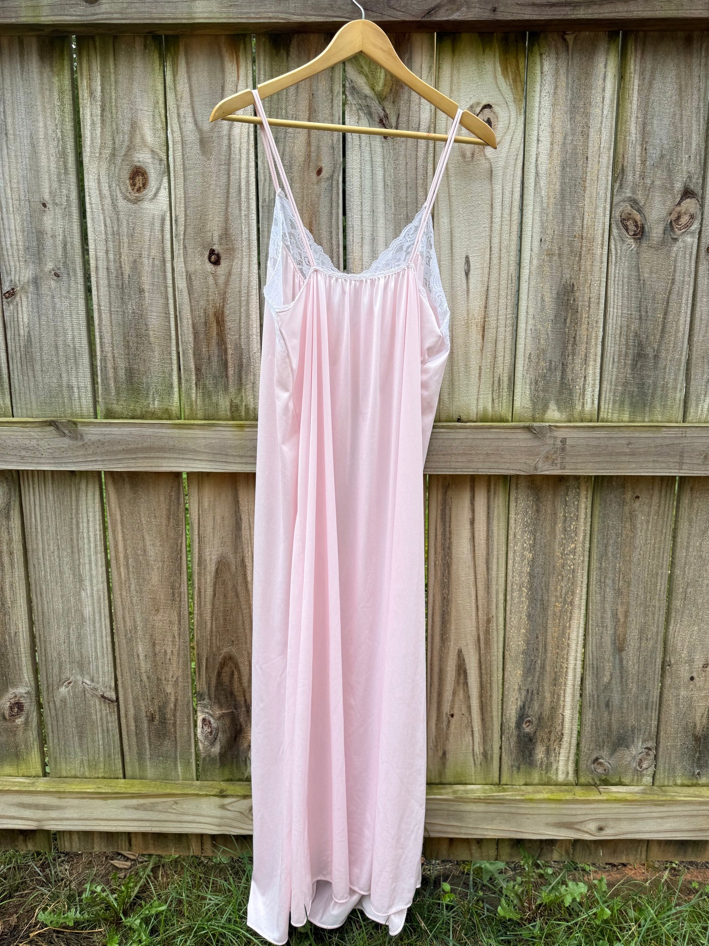 Vintage Blush Lace Maxi Nightgown