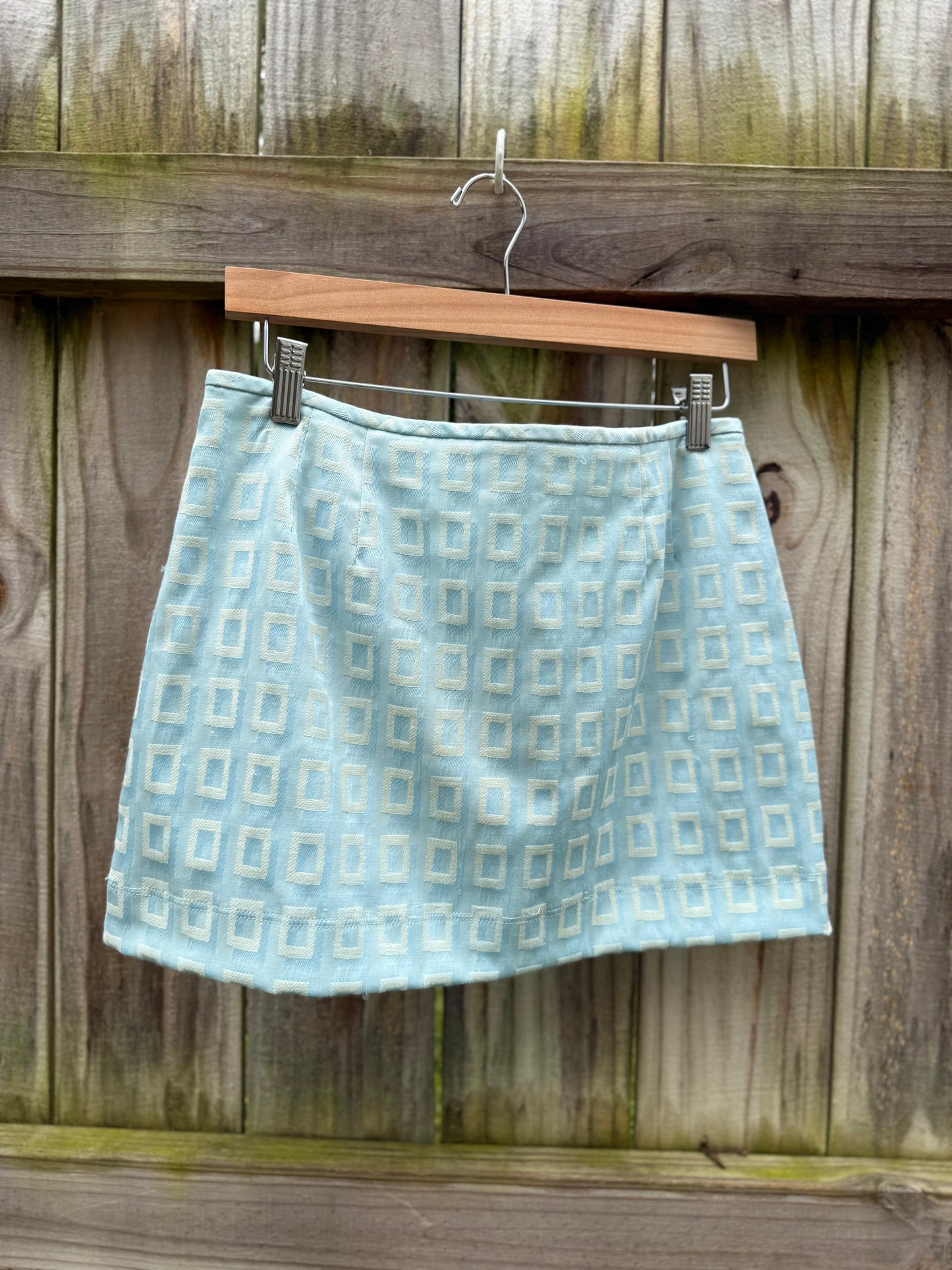 Powder Blue Jacquard Mini Skirt | Minimalist 90s Y2K Textured Mini
