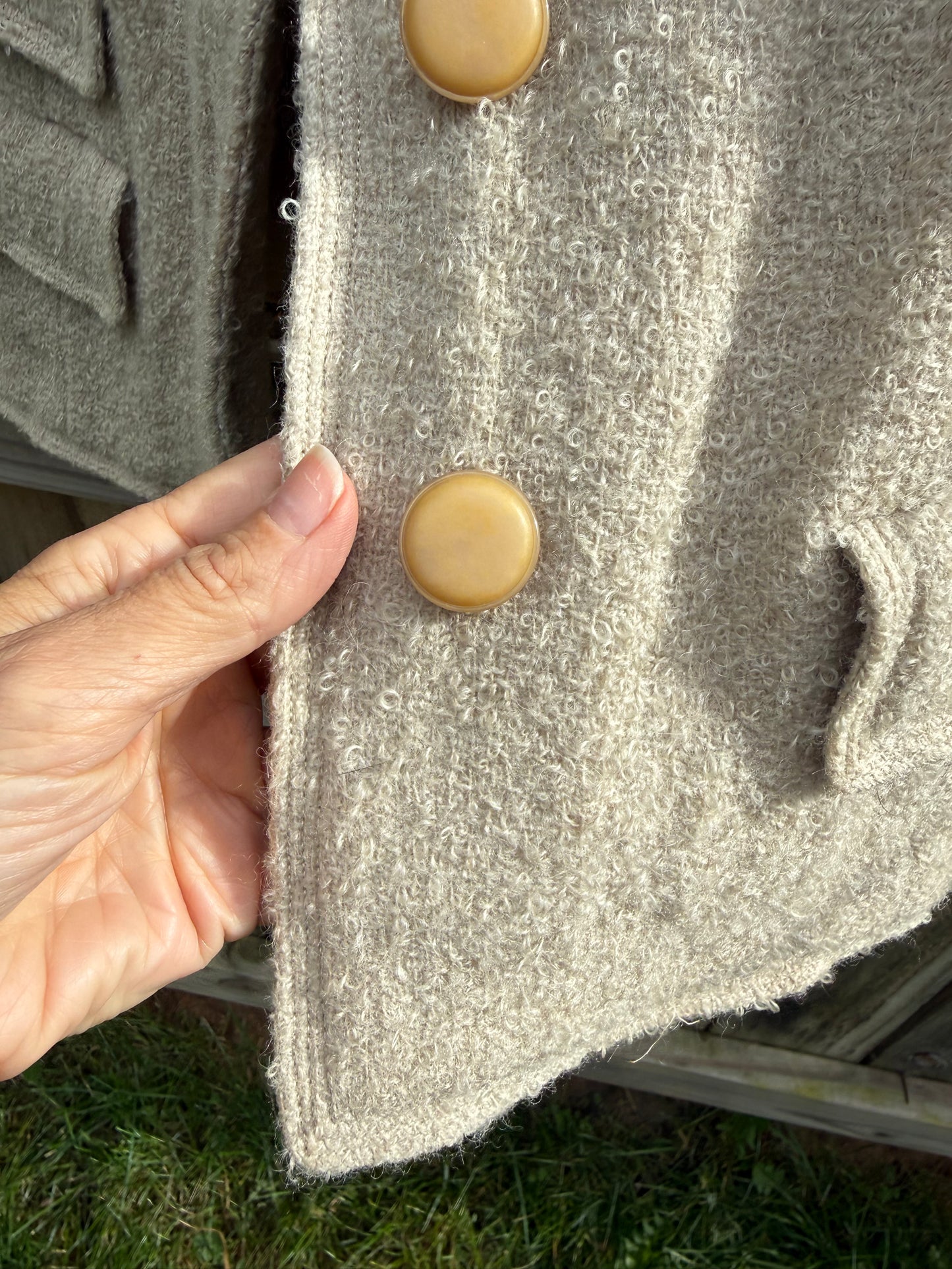 Vintage Oatmeal Bouclé Wool Jacket Textured Tailored Button Front Small