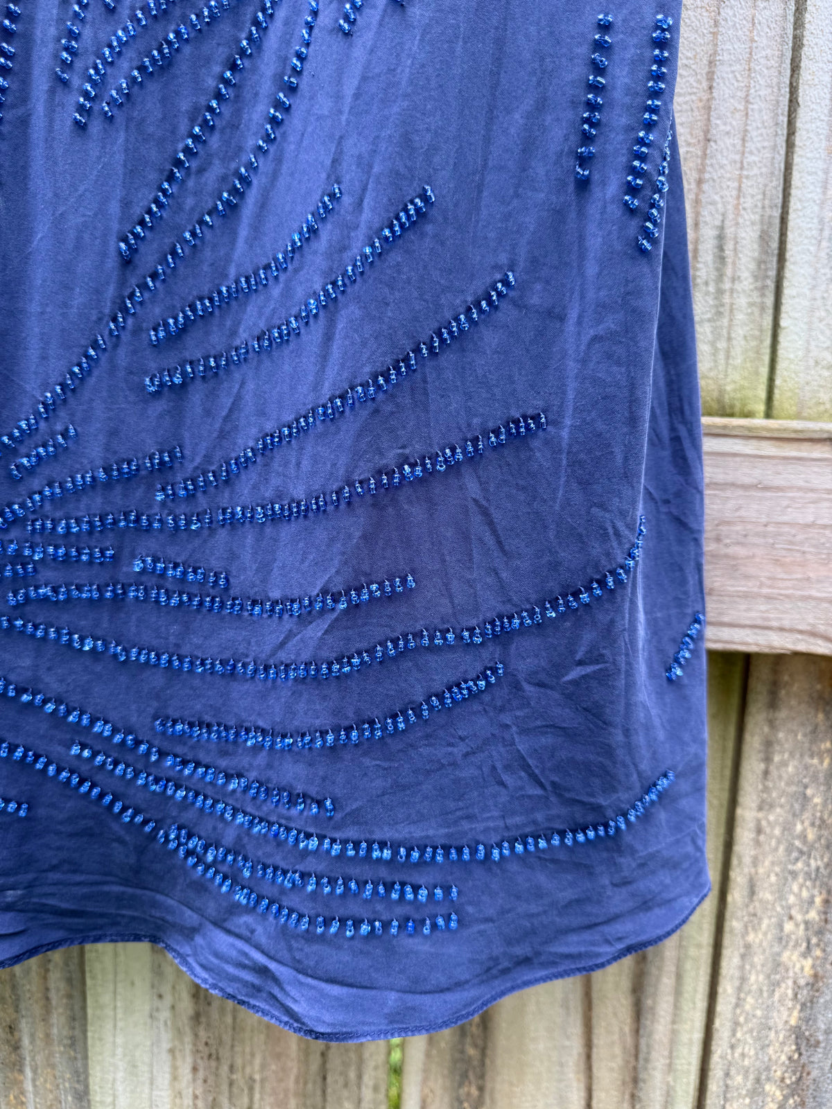 Navy Silk Beaded Bias Midi Skirt