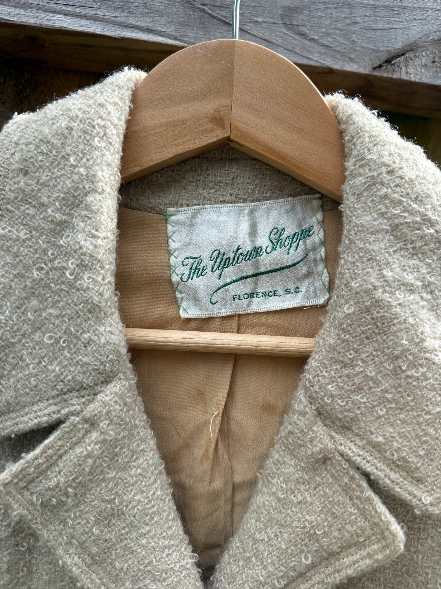 Vintage Oatmeal Bouclé Wool Jacket Textured Tailored Button Front Small