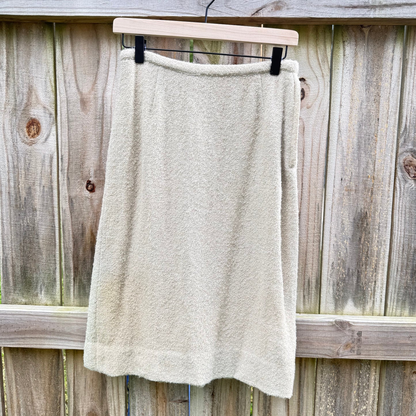 Vintage Bouclé Wool Pencil Skirt Cream Oatmeal Textured Midi Small