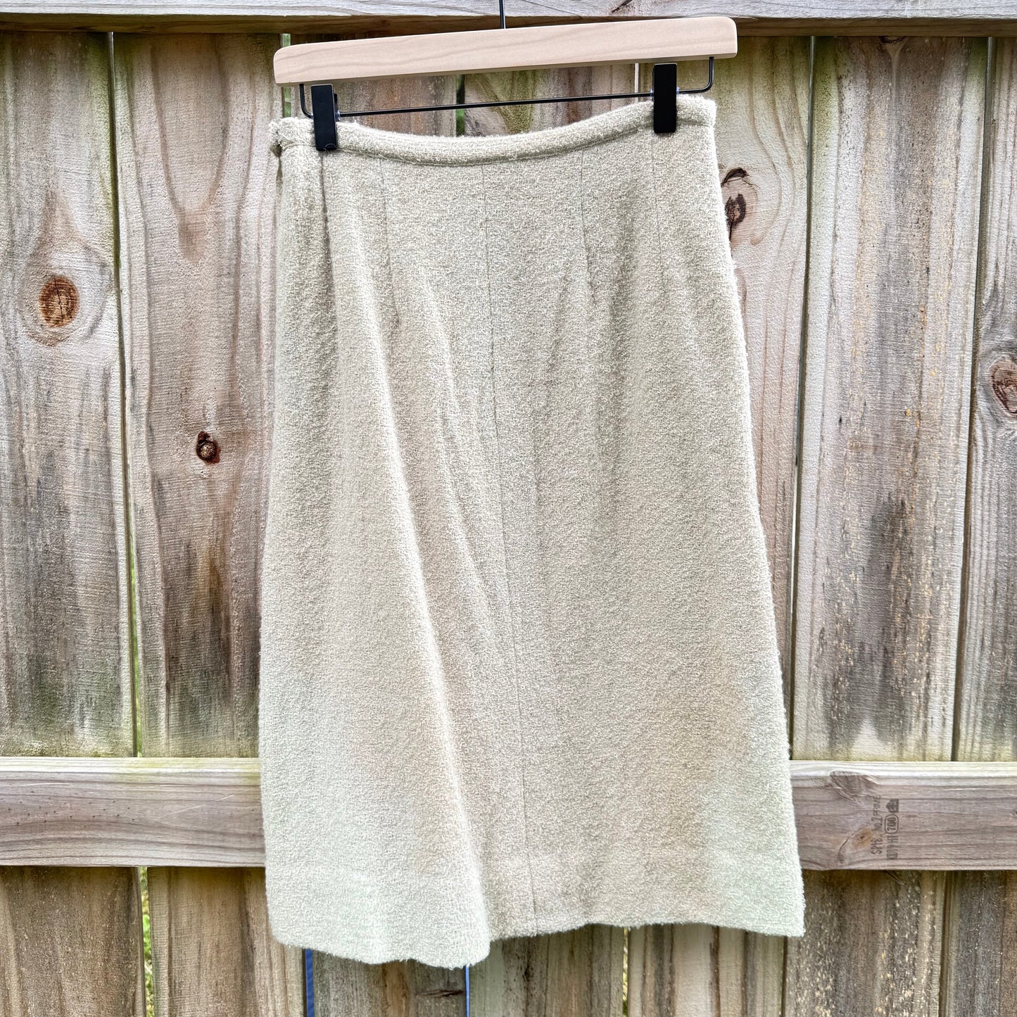 Vintage Bouclé Wool Pencil Skirt Cream Oatmeal Textured Midi Small