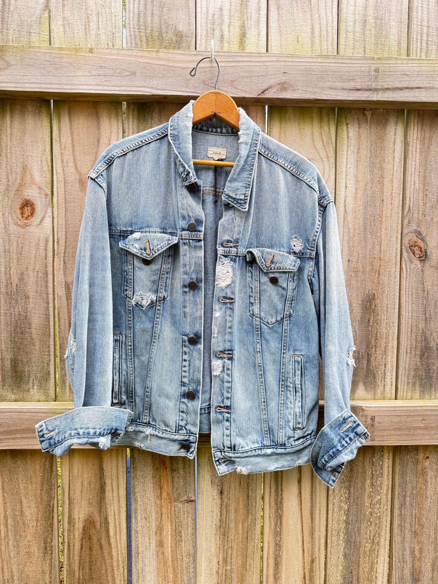 ABLE Distressed Oversized Denim Jacket Light Wash
