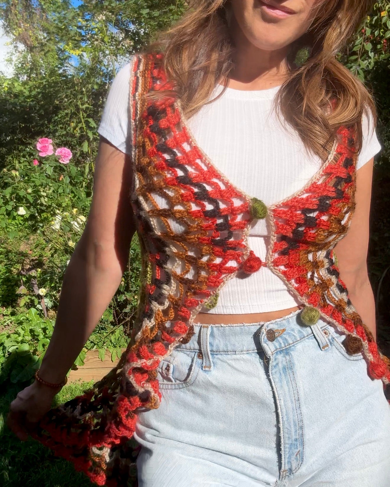 Handmade 70s Sunburst Crochet Vest — Festival / Collector Piece