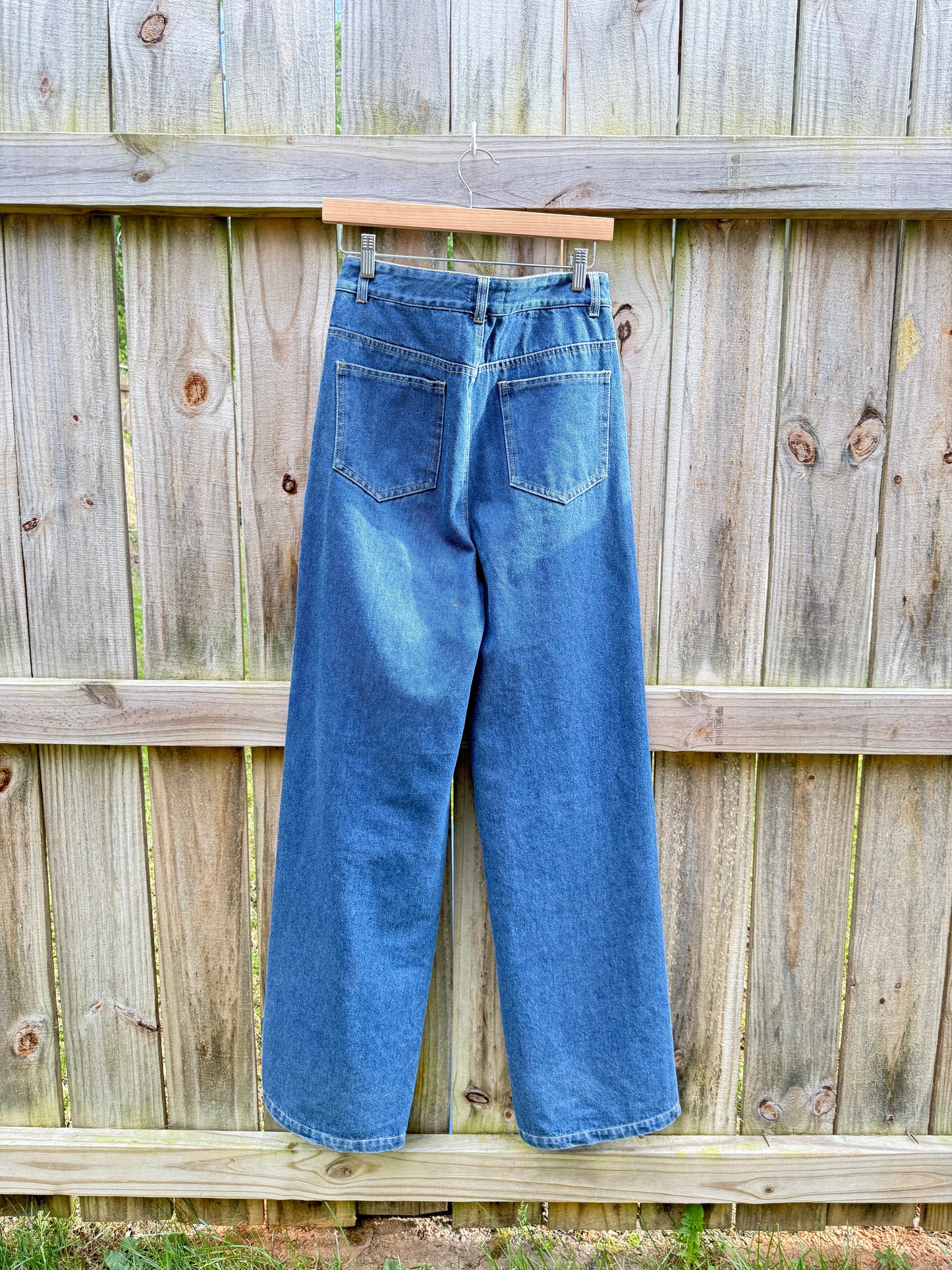 Loucia Pleated Wide Leg Denim | High Rise | Dark Wash | Size S