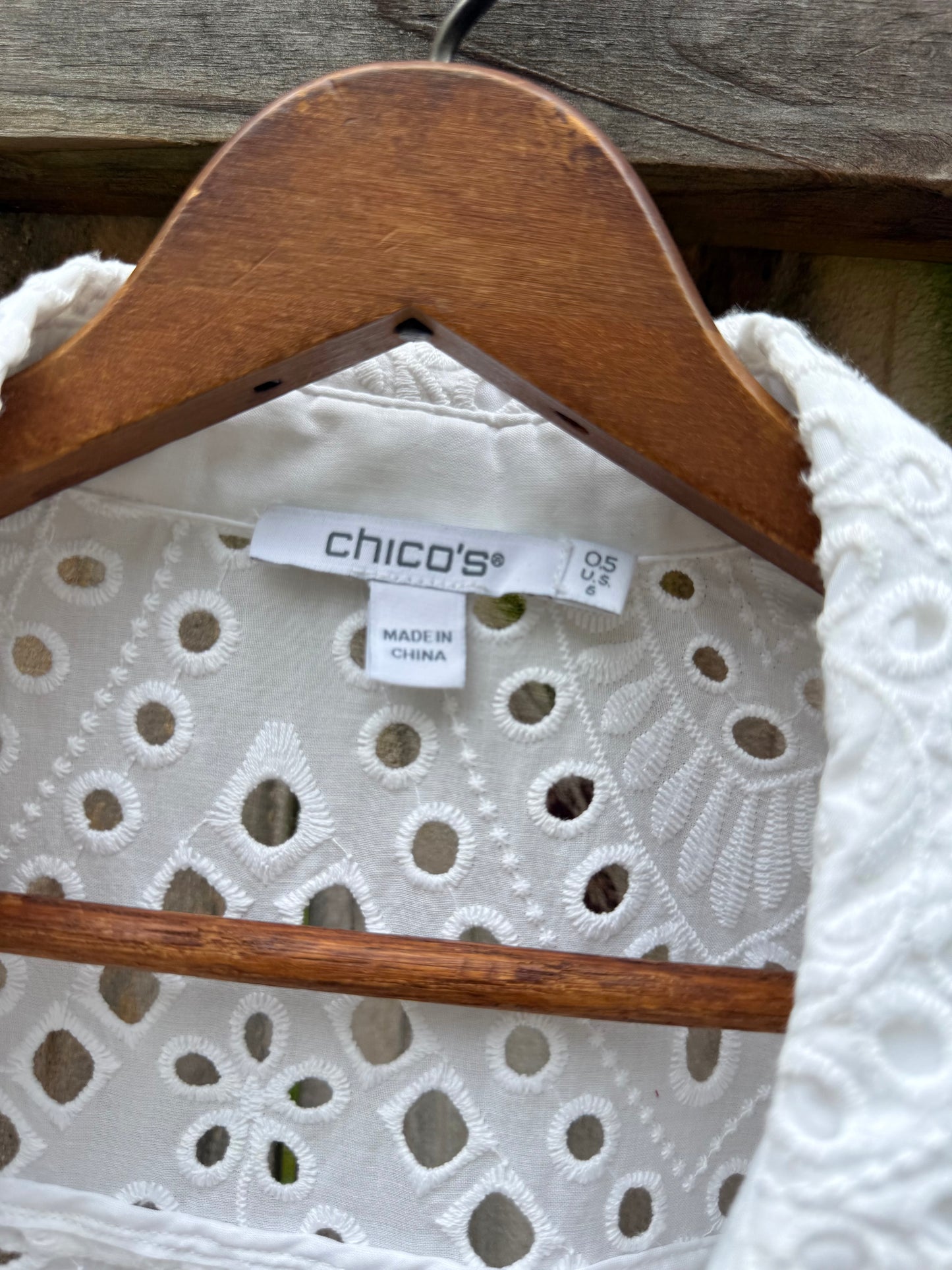 Chico's White Eyelet Cotton Blouse | Resort Coastal