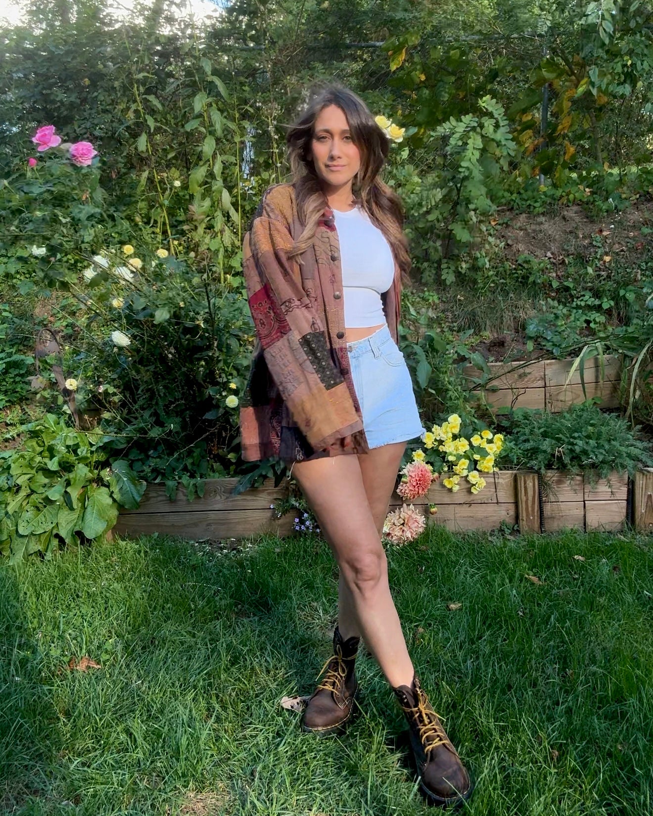 Vintage Patchwork Button-Down Jacket - Earth Tones - Made in India - Bohemian