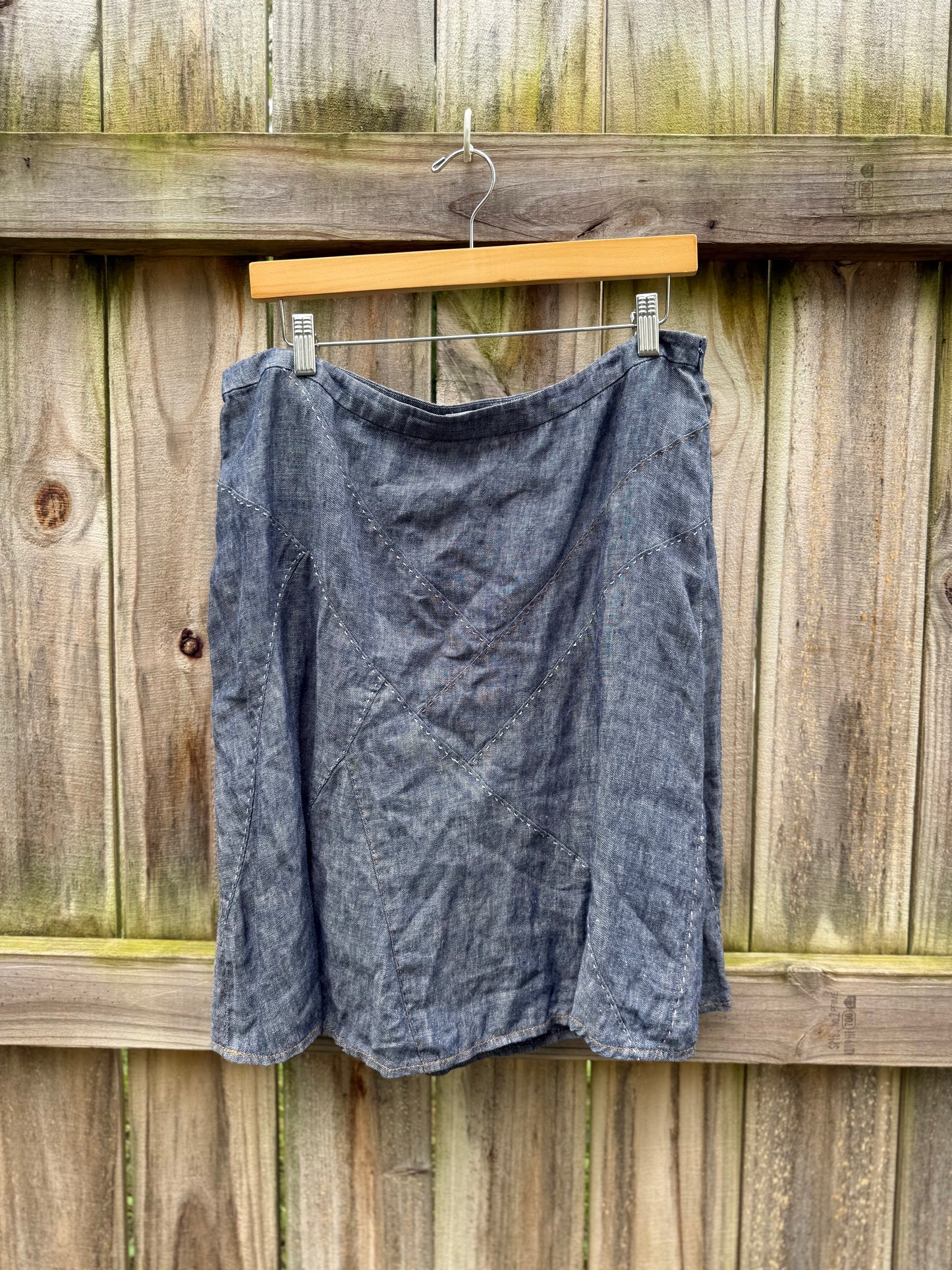 CAbi Soft Washed Chambray Panel Midi Skirt