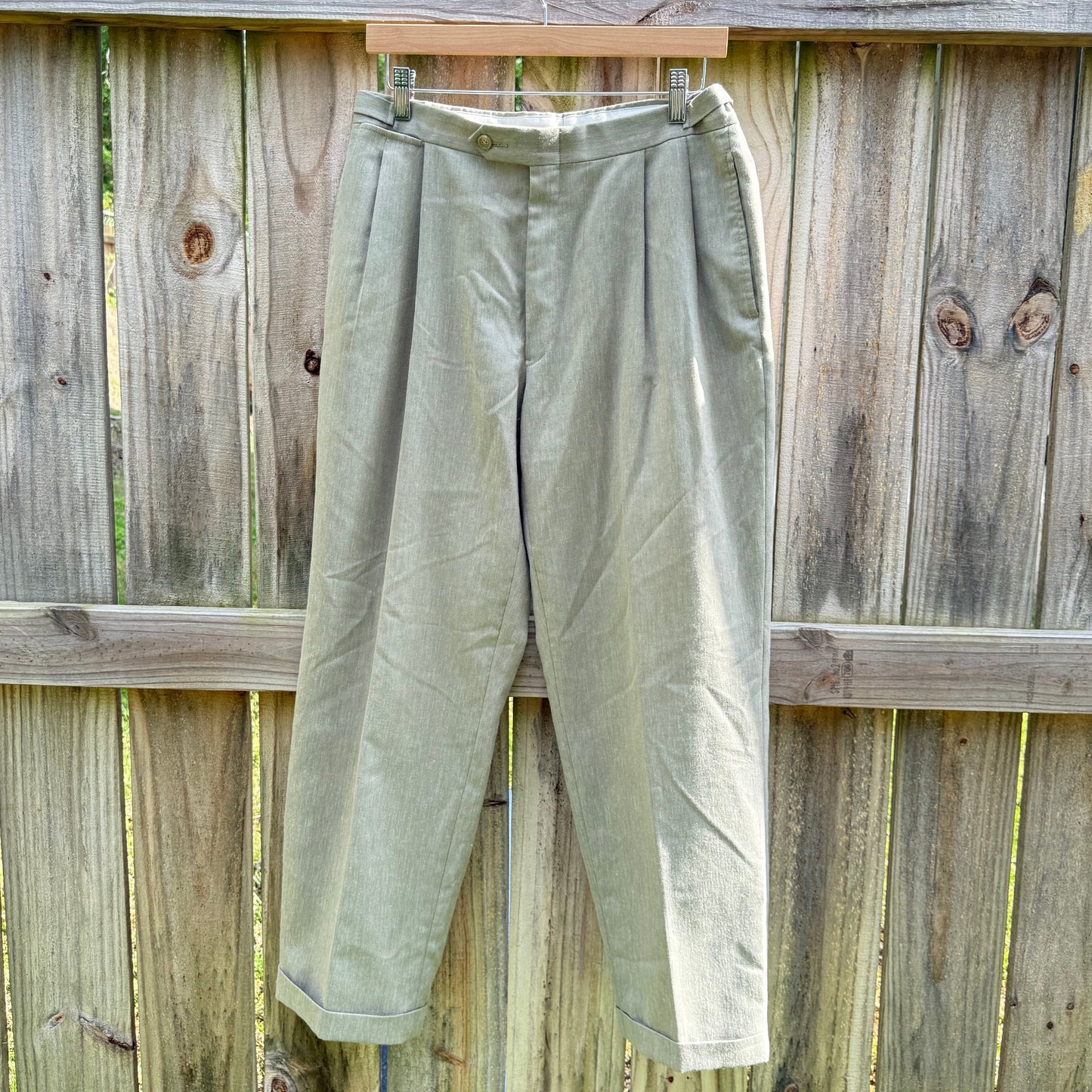 Vintage Austin Reed Pleated Trouser Sage Linen Blend Pants Size M