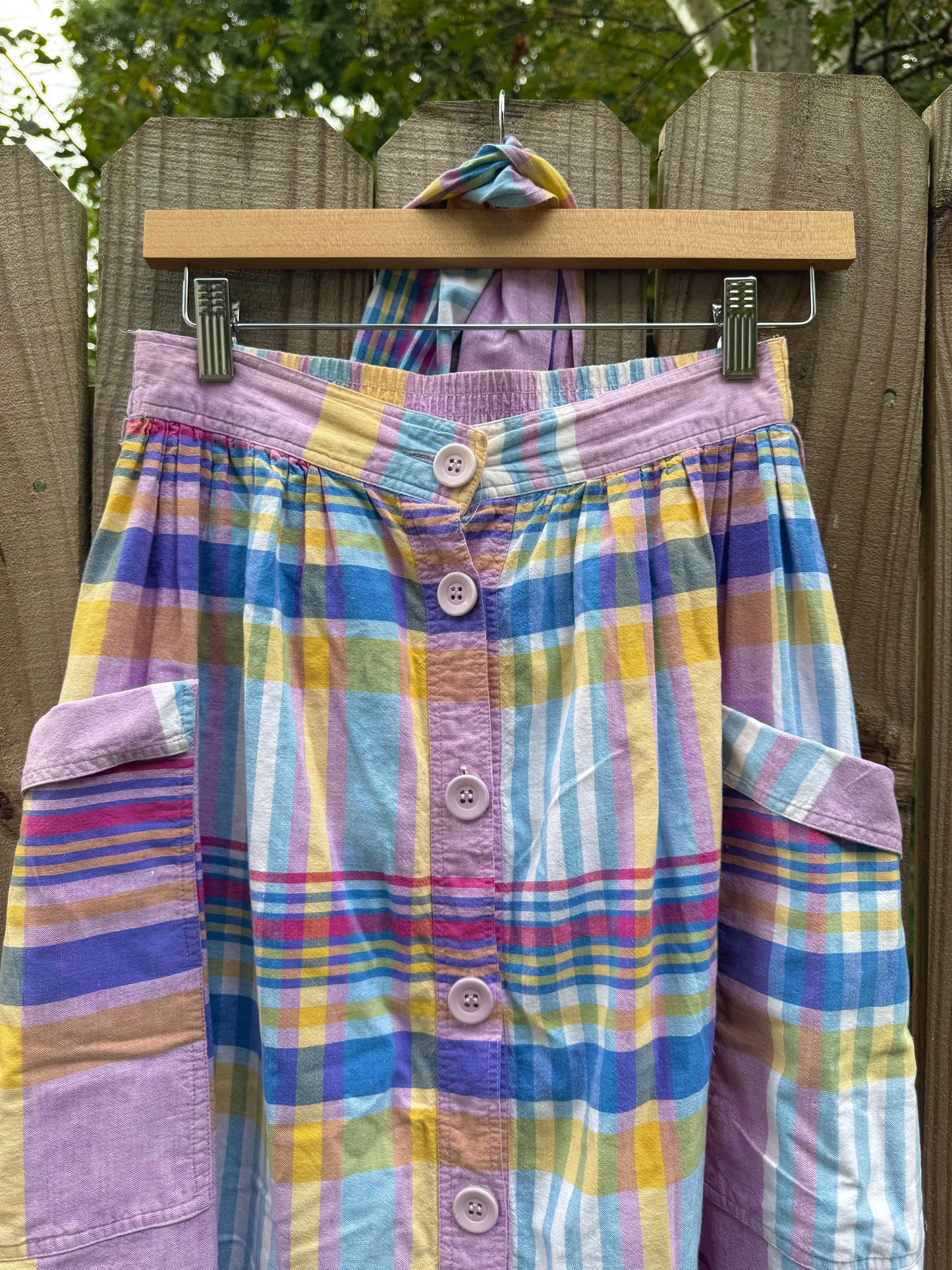 Vintage Pastel Plaid Cotton Skirt w/ Pockets