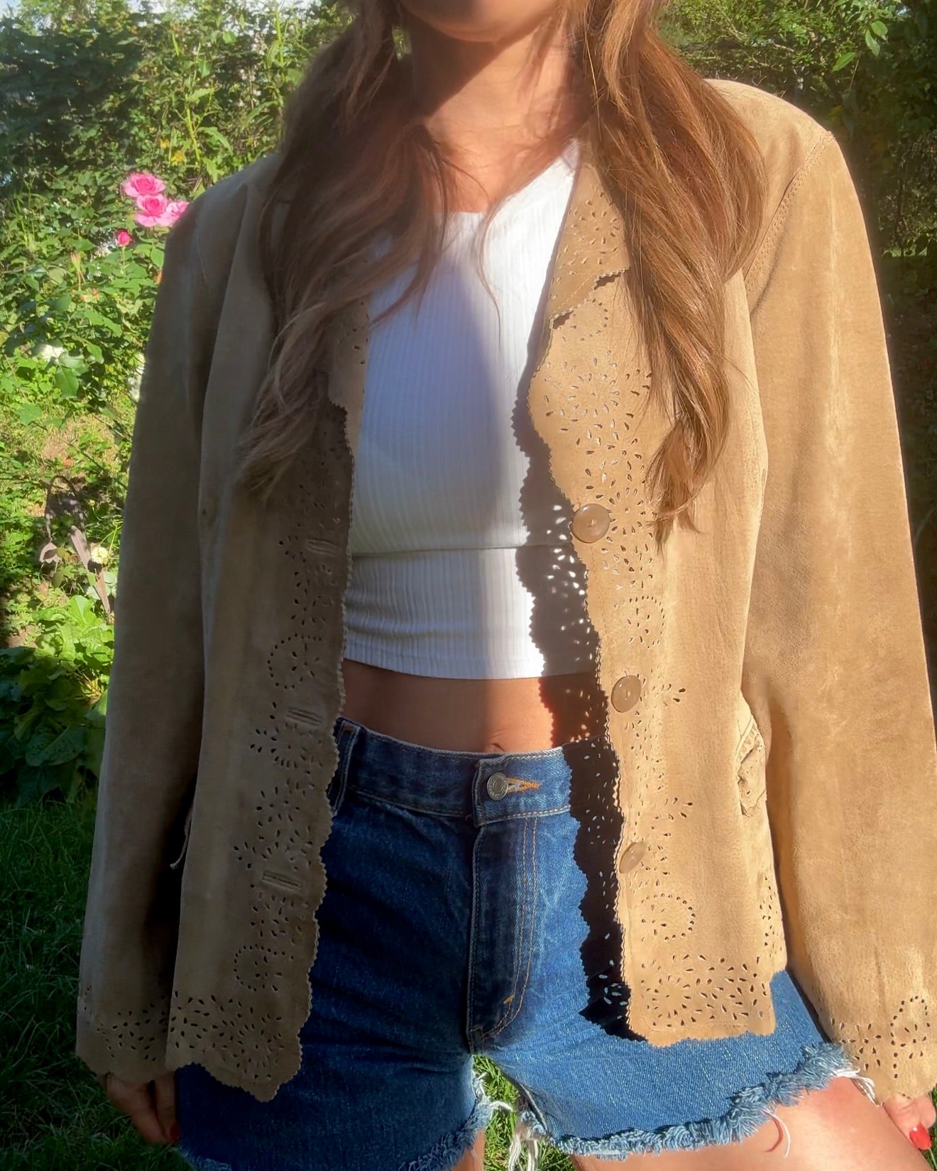 Vintage Suede Cutout Jacket — French Boheme Festival Layer (Fits S/M)