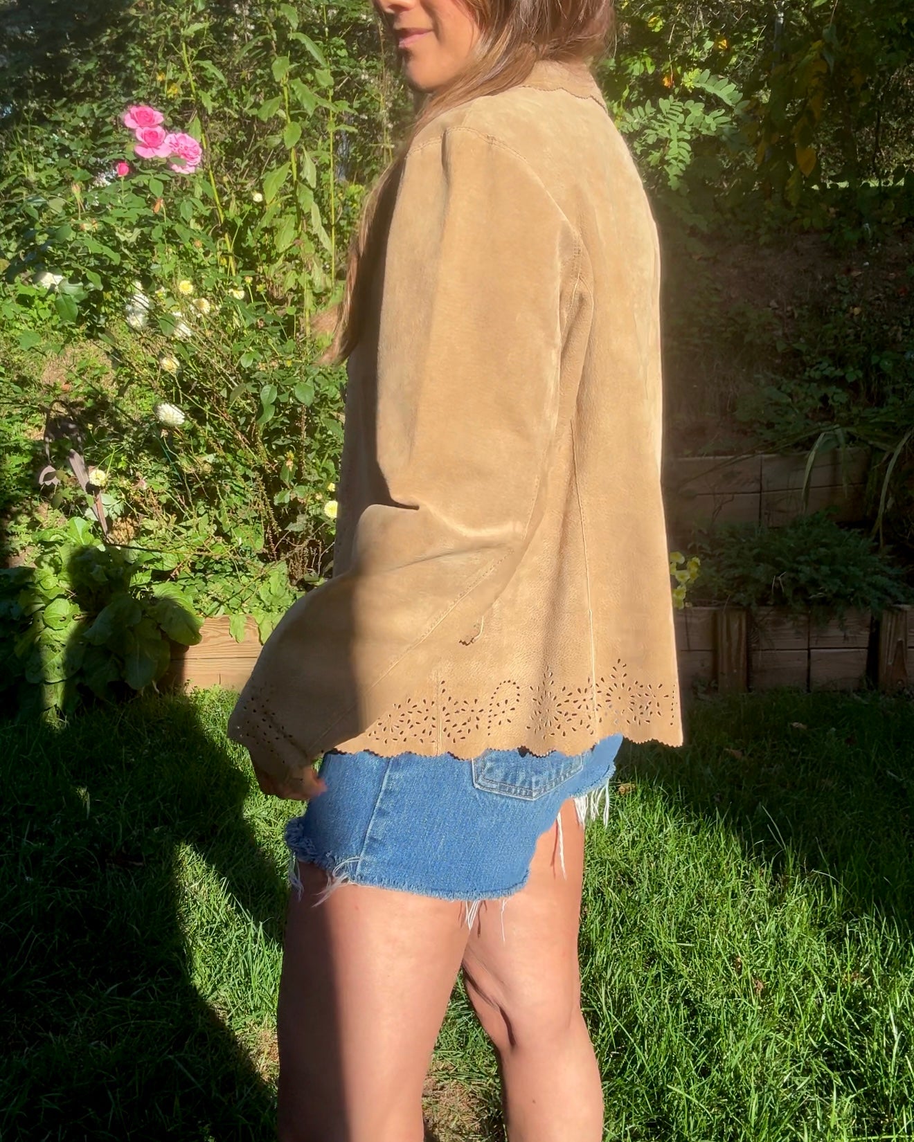 Vintage Suede Cutout Jacket — French Boheme Festival Layer (Fits S/M)