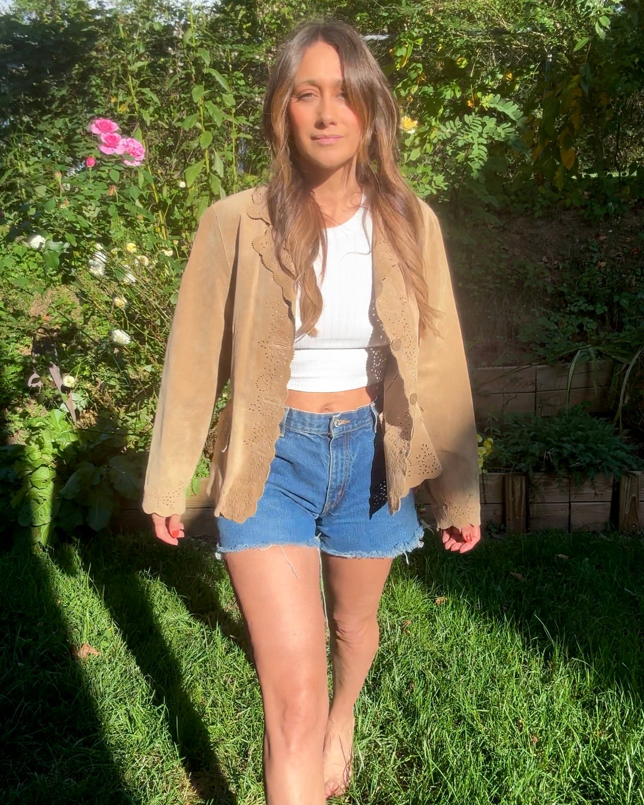 Vintage Suede Cutout Jacket — French Boheme Festival Layer (Fits S/M)