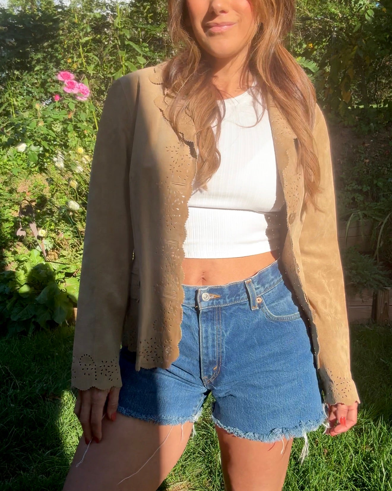 Vintage Suede Cutout Jacket — French Boheme Festival Layer (Fits S/M)