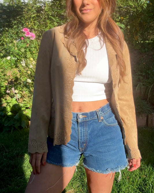 Vintage Suede Cutout Jacket — French Boheme Festival Layer (Fits S/M)