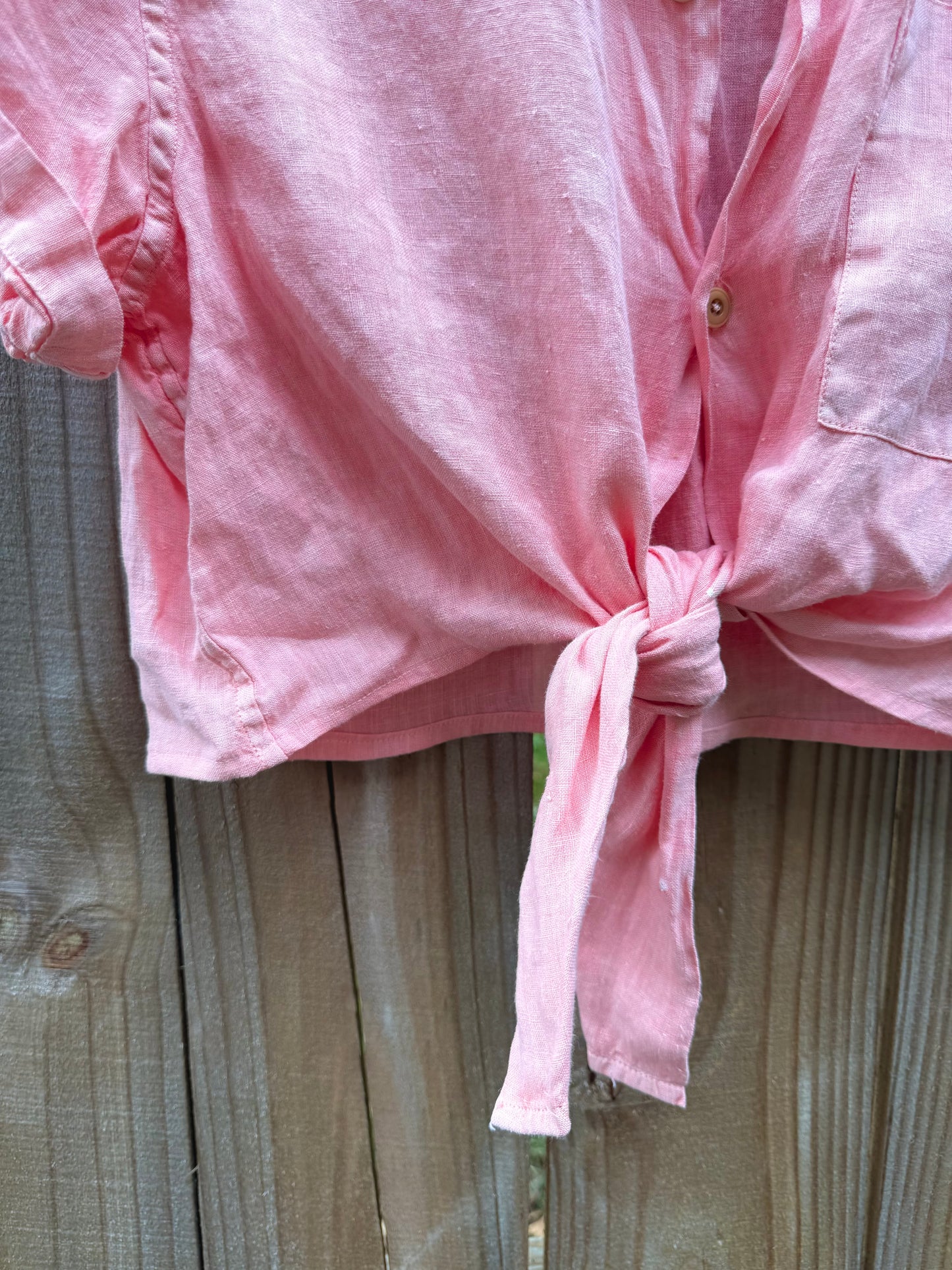 Linen Tie-Front Shirt in Summer Coral — Sunday Honey
