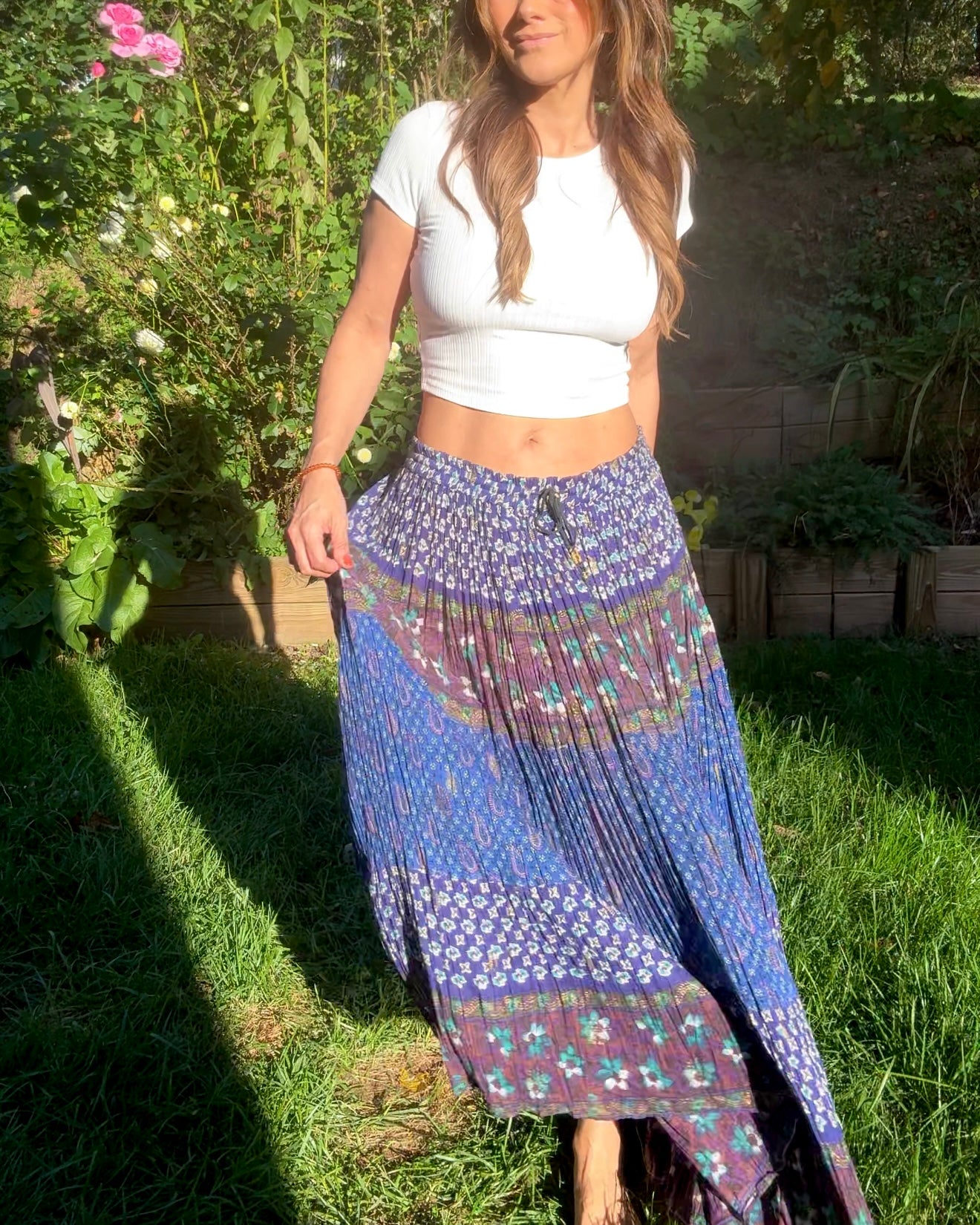 Vintage Blockprint Drawstring Skirt — Adjustable Fit / Spell-Level Cult Piece