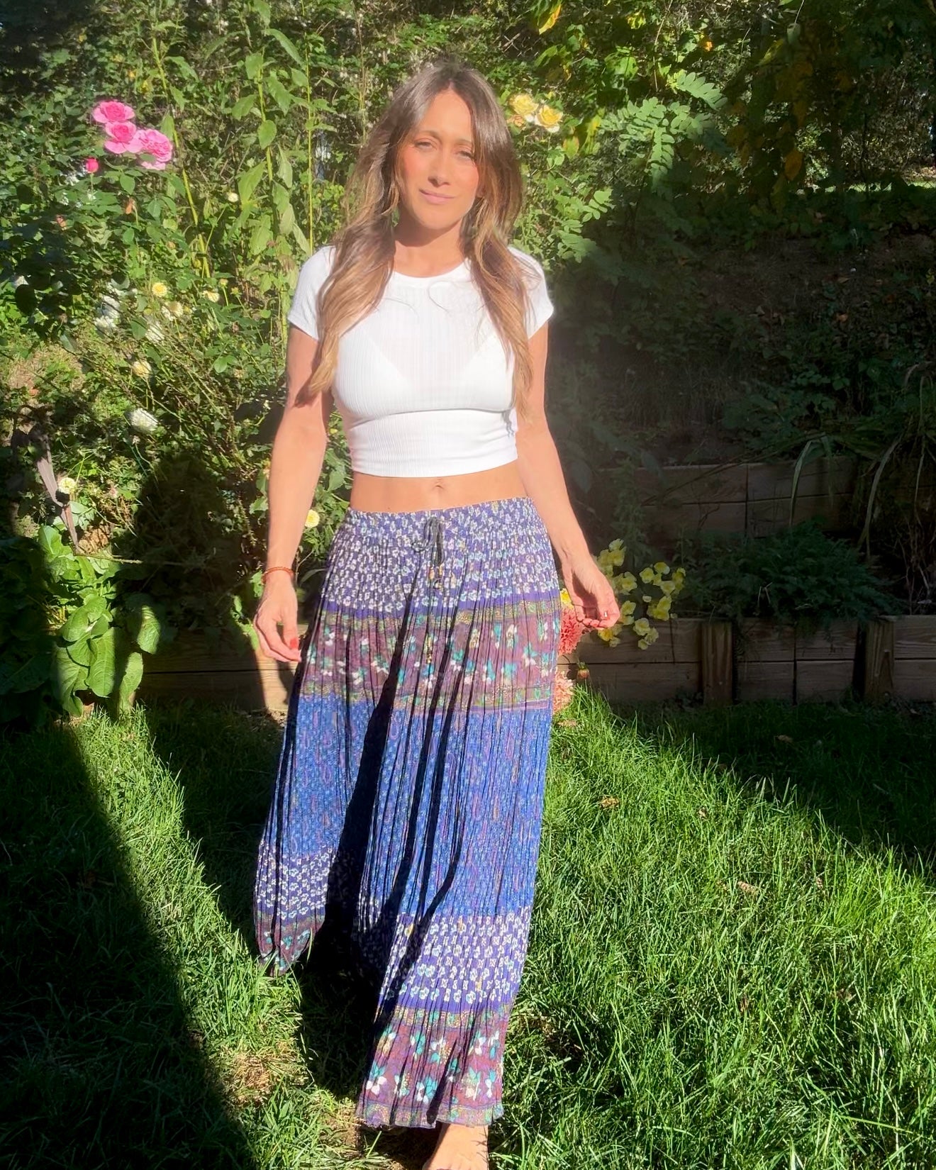 Vintage Blockprint Drawstring Skirt — Adjustable Fit / Spell-Level Cult Piece