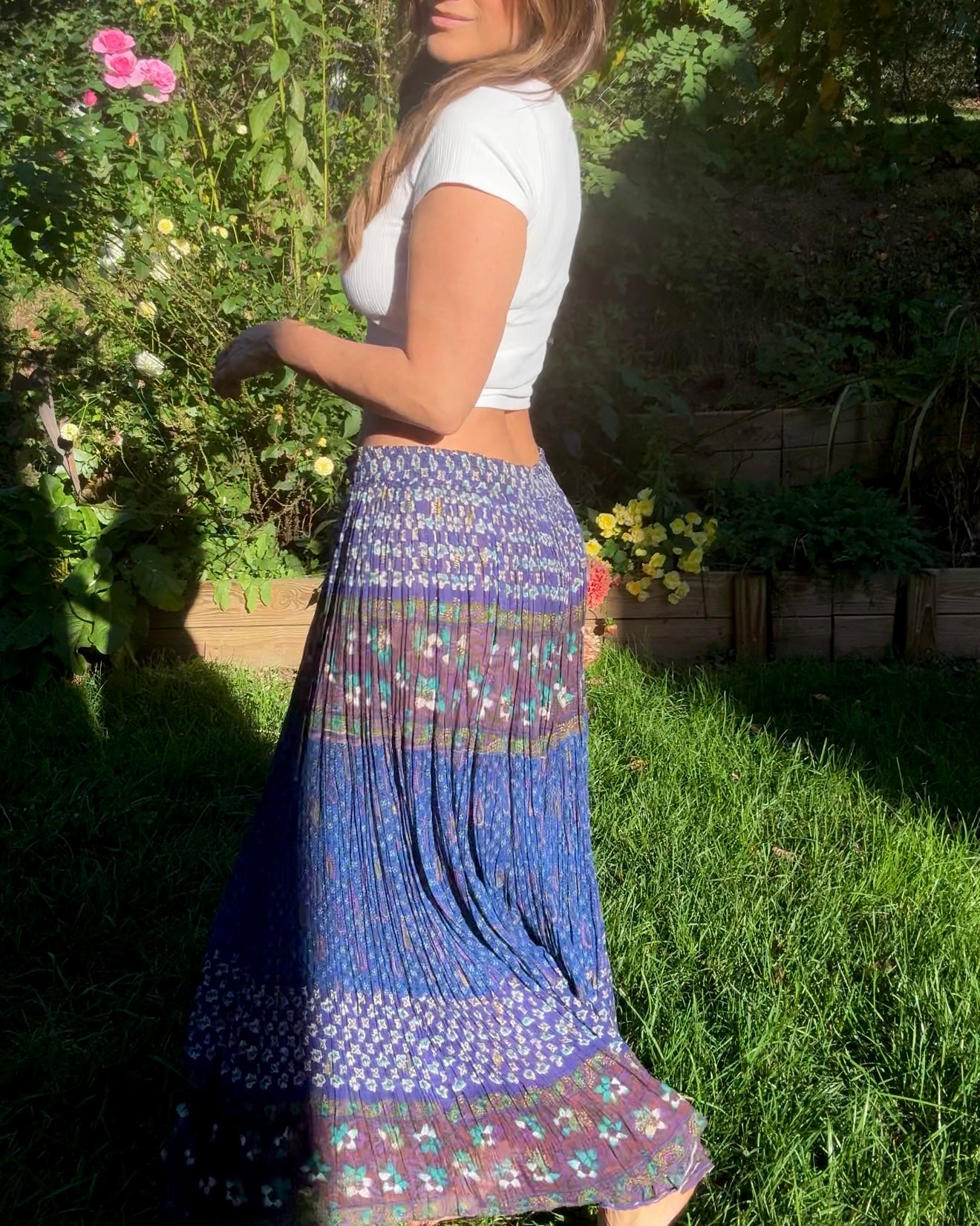 Vintage Blockprint Drawstring Skirt — Adjustable Fit / Spell-Level Cult Piece