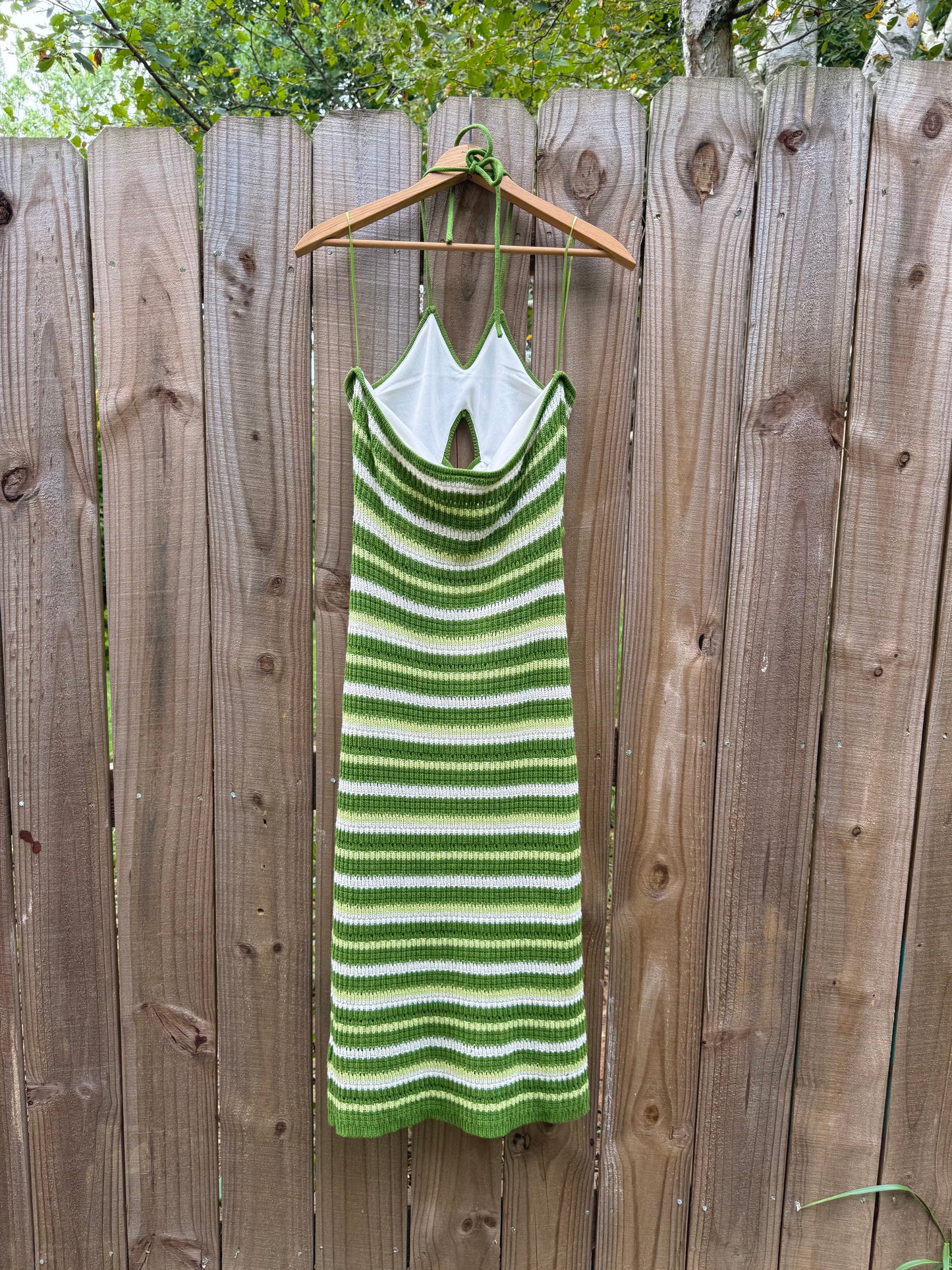 Striped Crochet Cutout Midi Dress