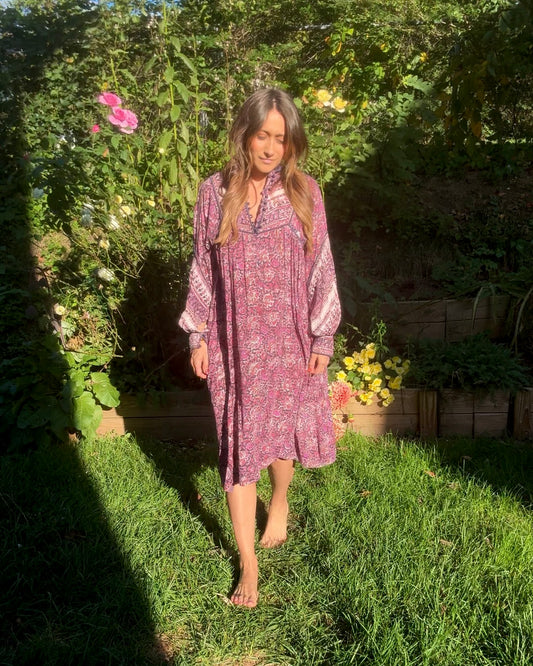 True 1970s Blockprint Made In India Cotton Dress — Authentic Vintage Spell Energy (Size S)