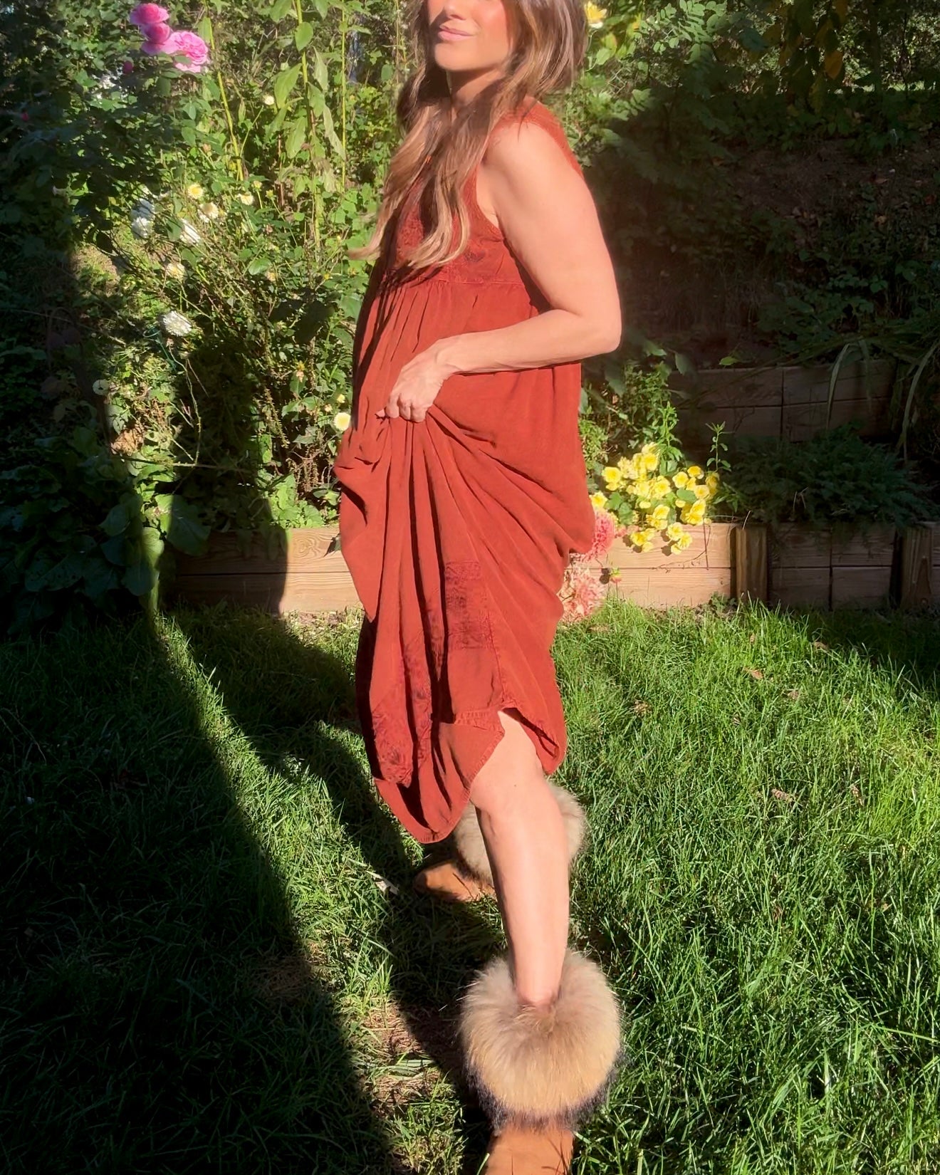 Rust Embroidered Cotton Midi — Vintage India Import / Modern Folk Dress