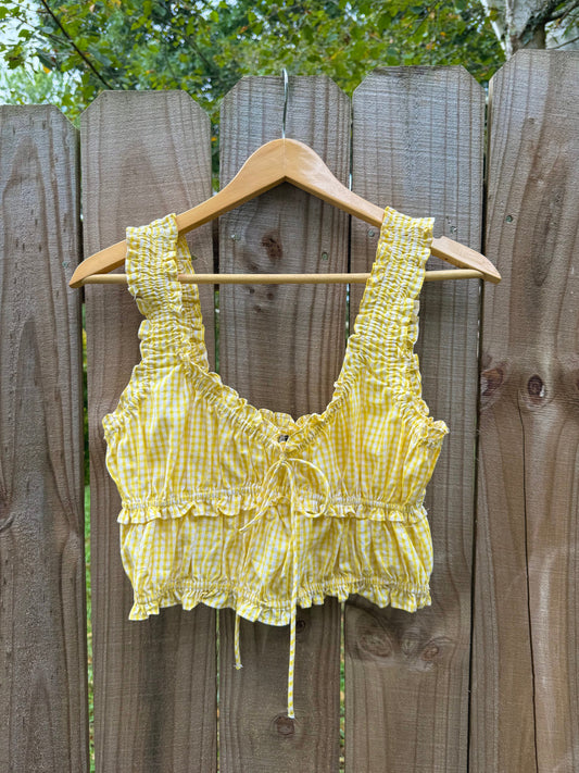 Sunshine Gingham Ruffle Crop Top