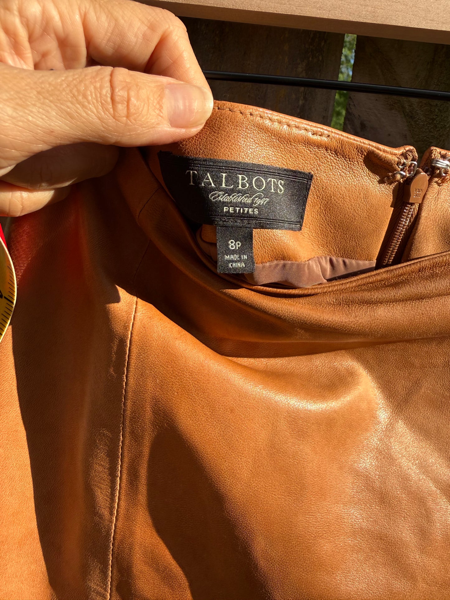 Talbots Leather Pencil Skirt Cognac Brown Genuine Leather Petite 8P