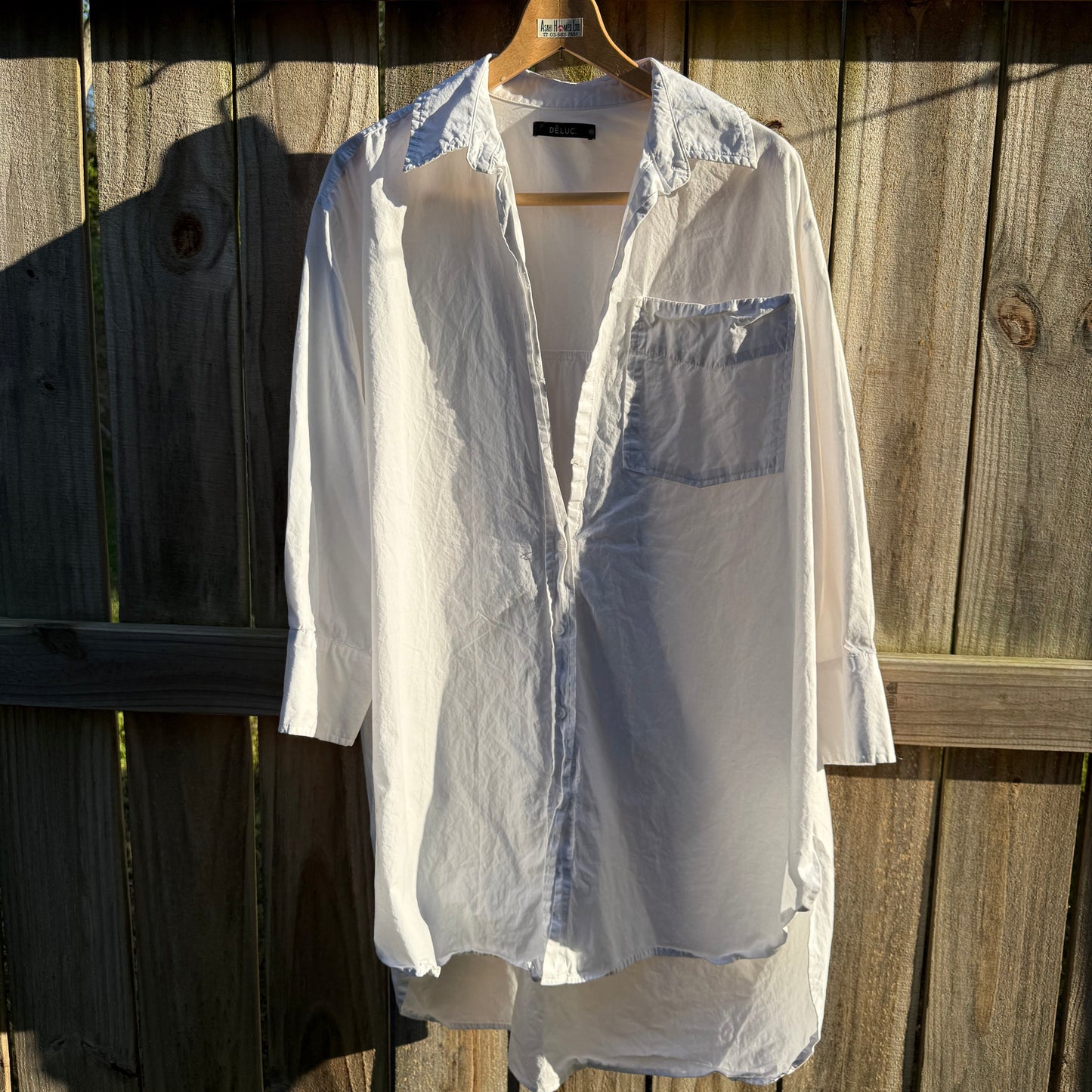 DÉLUC White Oversized Poplin Shirt Dress Tunic Button Down | Minimalist Cotton Layering Piece | Size M