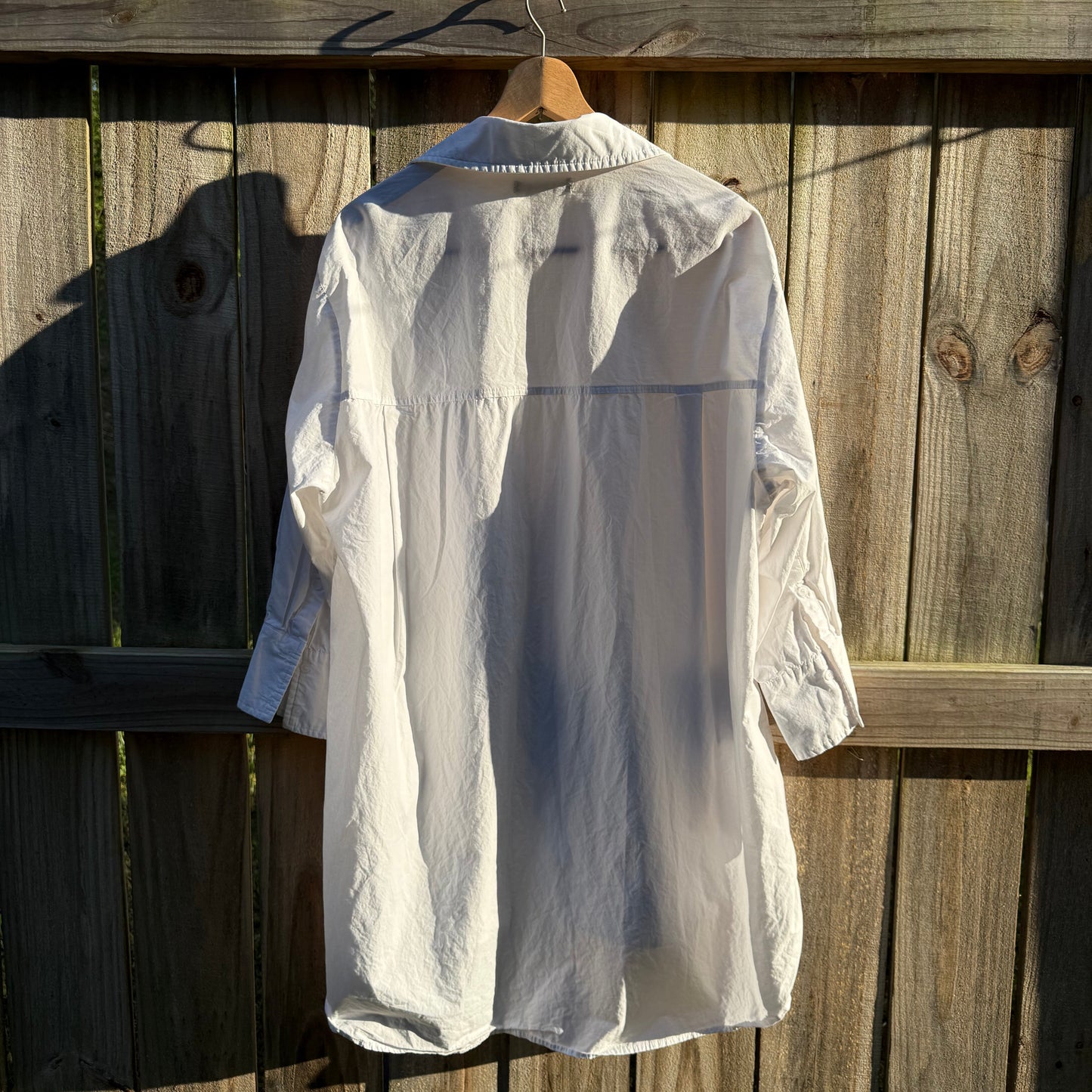 DÉLUC White Oversized Poplin Shirt Dress Tunic Button Down | Minimalist Cotton Layering Piece | Size M