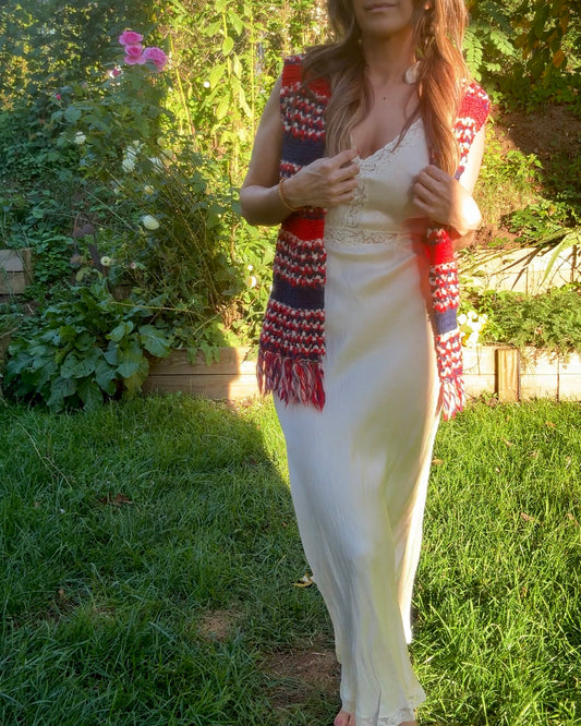 1970s Crochet Fringe Vest — True Vintage Boho Festival Layer, Hand-Knit Folk Waistcoat