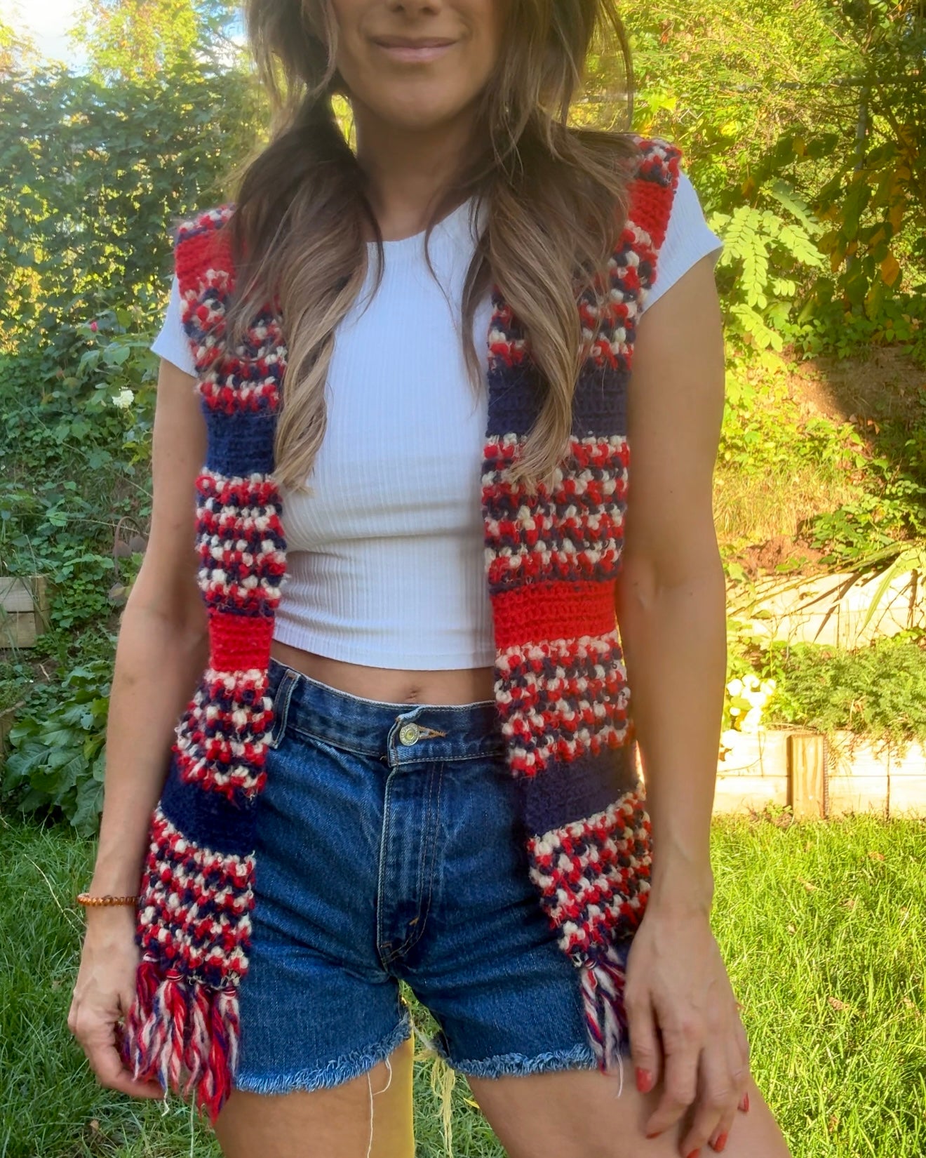 1970s Crochet Fringe Vest — True Vintage Boho Festival Layer, Hand-Knit Folk Waistcoat