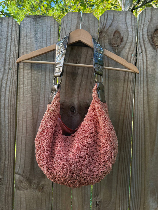Frankie & Johnny Y2K Crochet Hobo Bag with Metallic Strap