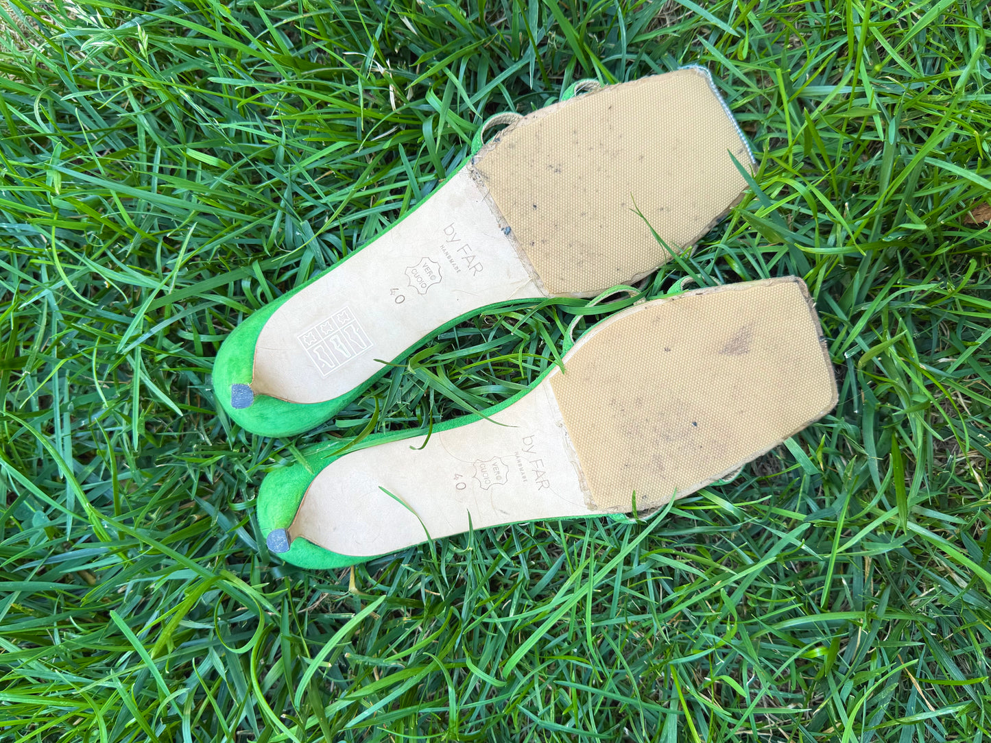 by FAR Green Suede Square Toe Sandals | Handmade in Italy | Size 40 | Retail $350