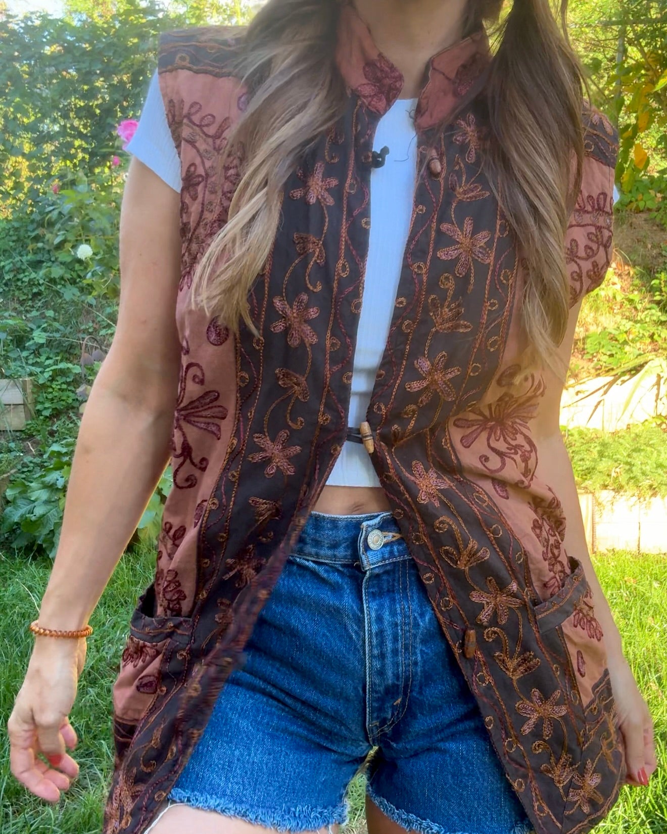 Embroidered Sunset Vest — Vintage India Cotton Boho Layer