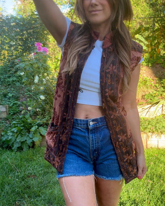 Embroidered Sunset Vest — Vintage India Cotton Boho Layer