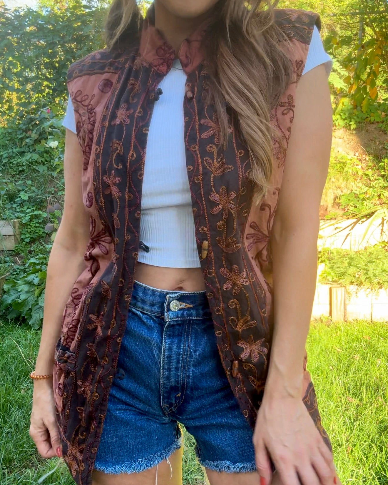 Embroidered Sunset Vest — Vintage India Cotton Boho Layer