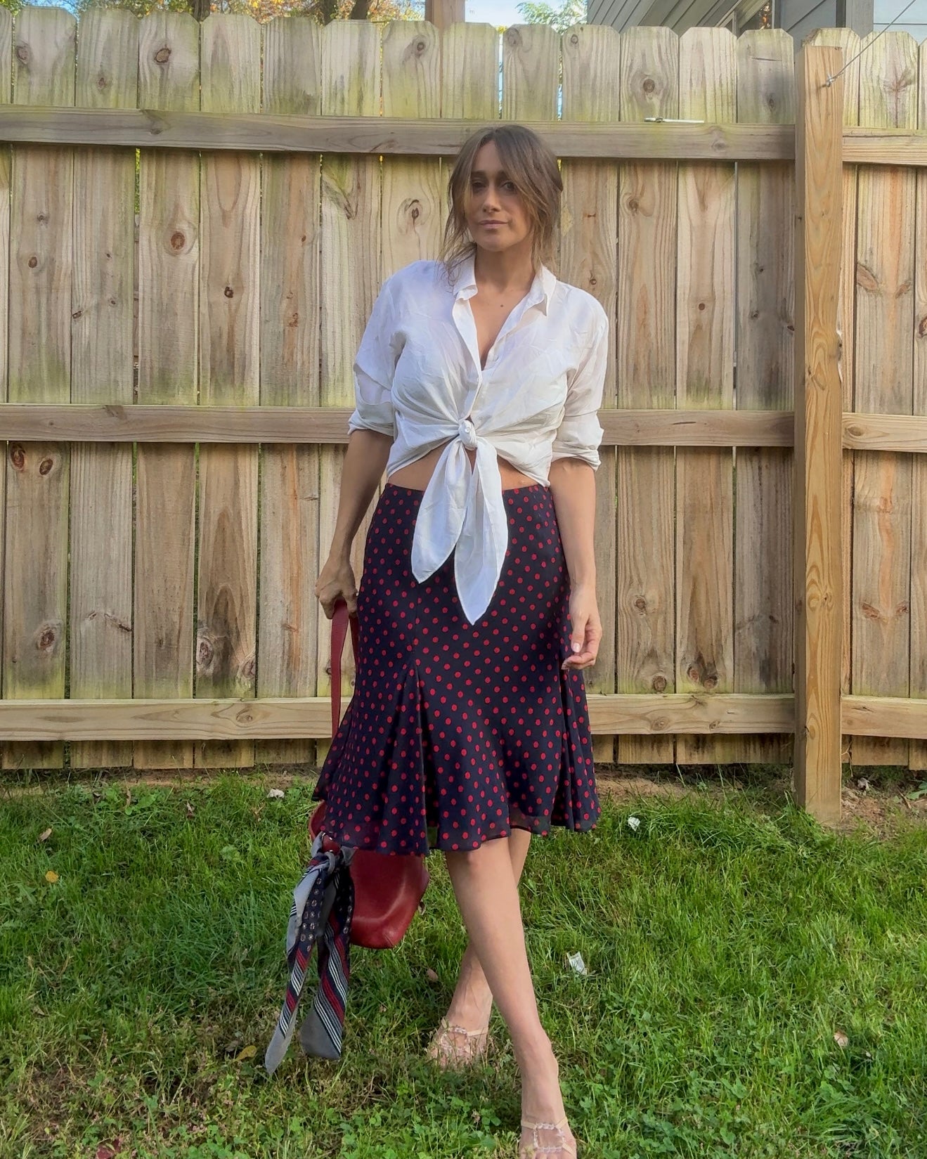 Vintage Red Dot Flare Midi Skirt