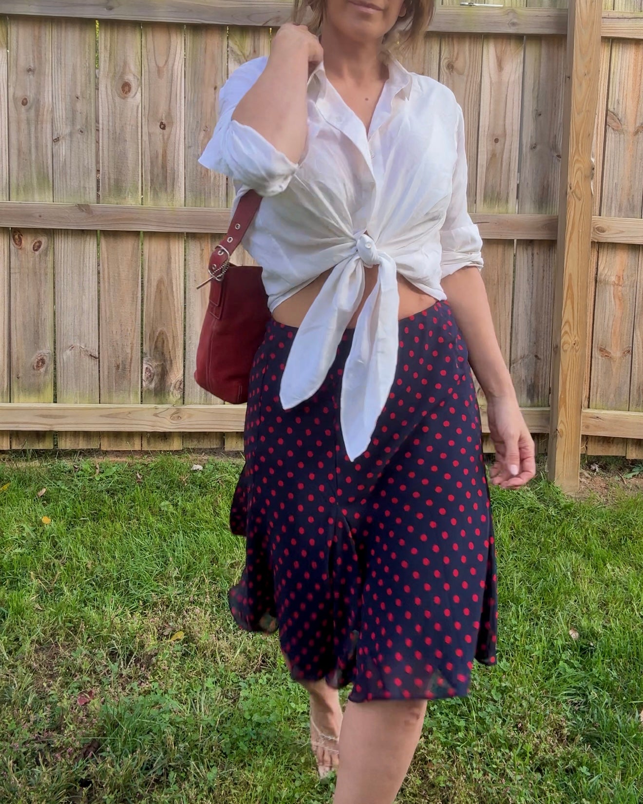 Vintage Red Dot Flare Midi Skirt