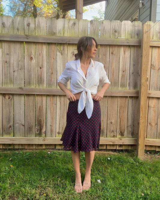 Vintage Red Dot Flare Midi Skirt