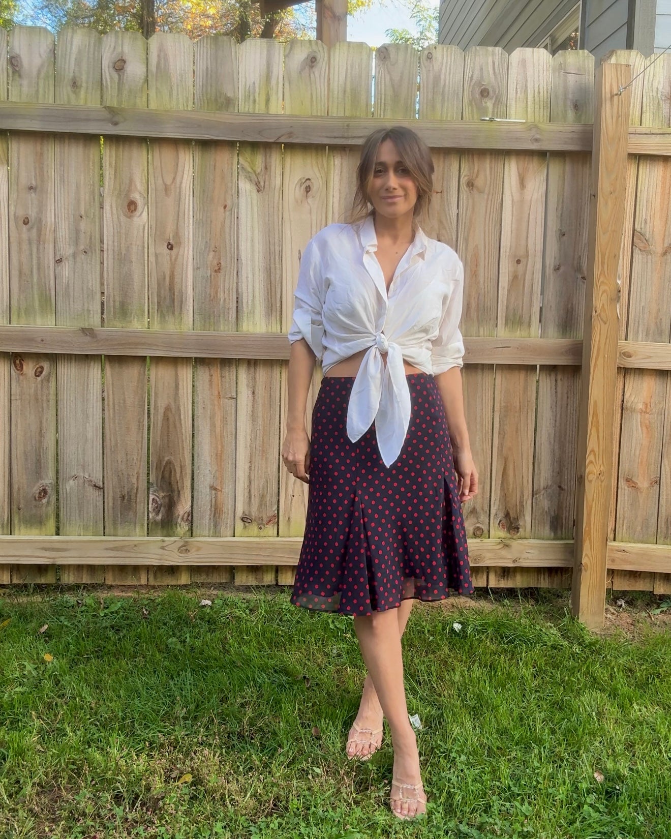 Vintage Red Dot Flare Midi Skirt