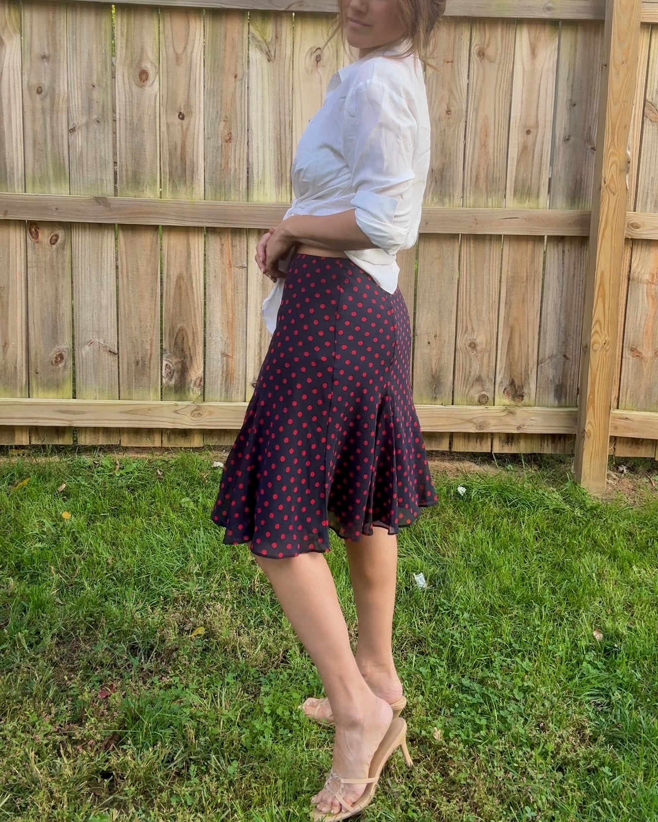Vintage Red Dot Flare Midi Skirt