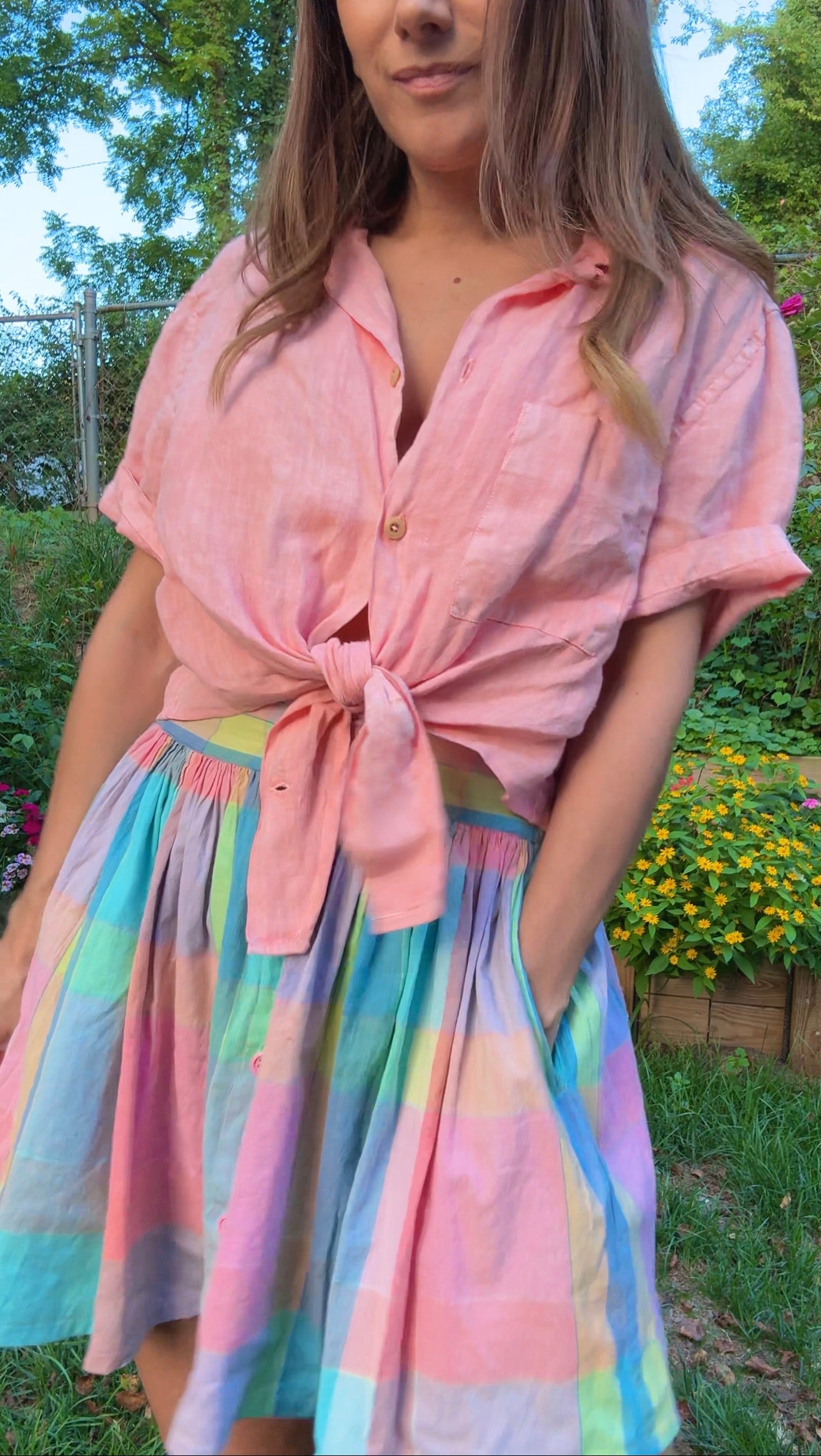 Linen Tie-Front Shirt in Summer Coral — Sunday Honey