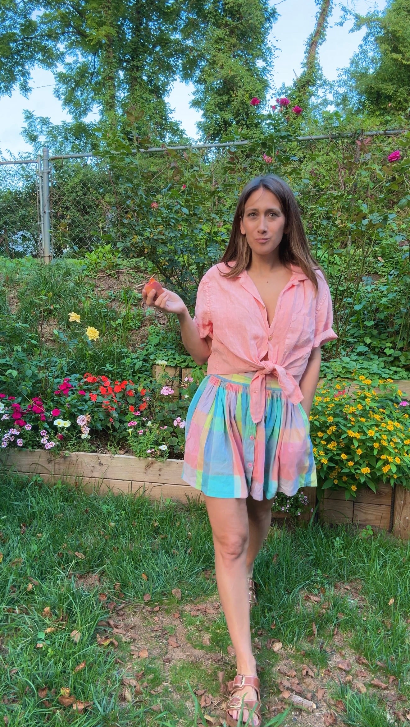 Linen Tie-Front Shirt in Summer Coral — Sunday Honey