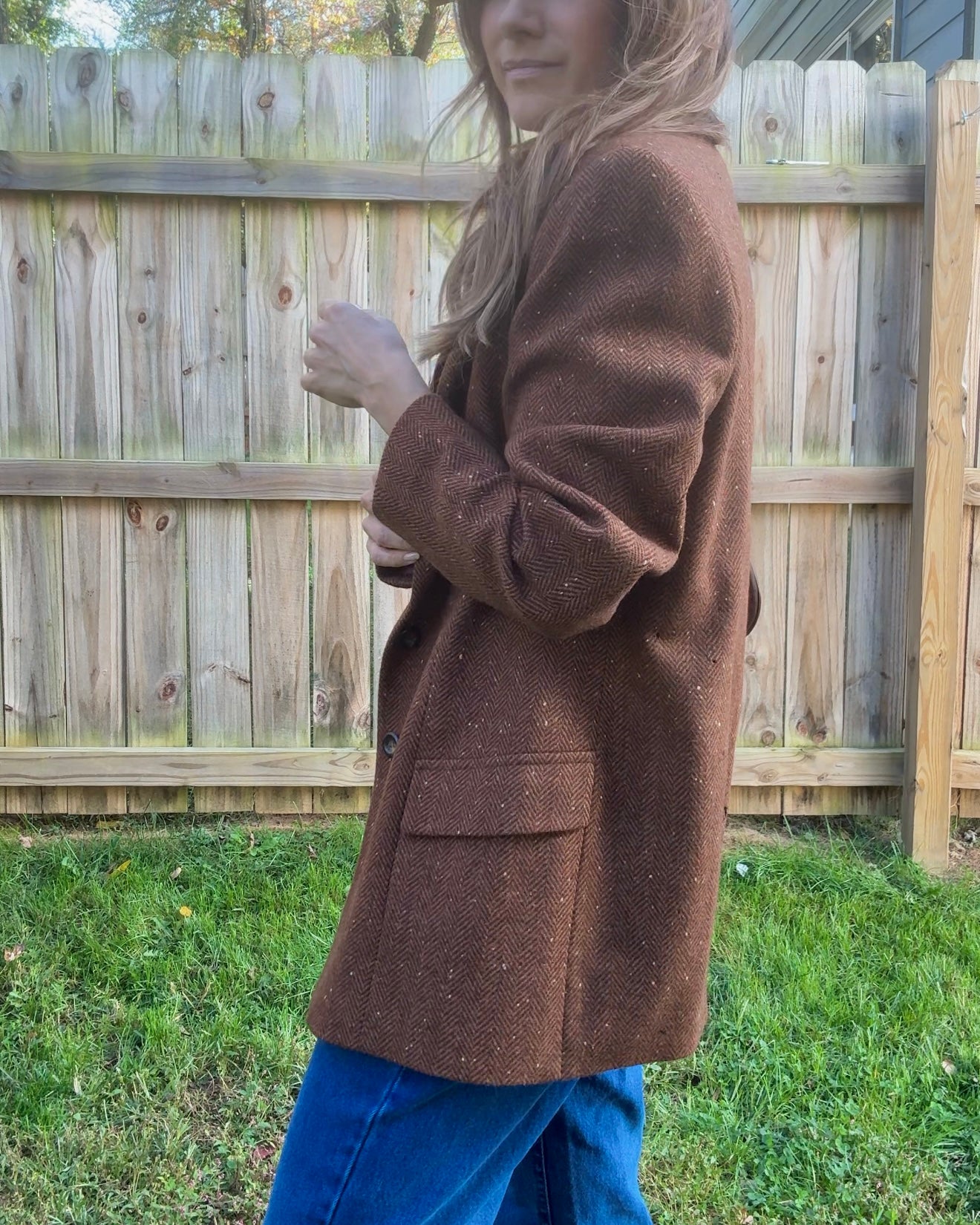 Vintage Italian Wool Textured Blazer / Espresso Brown / Quiet Luxury