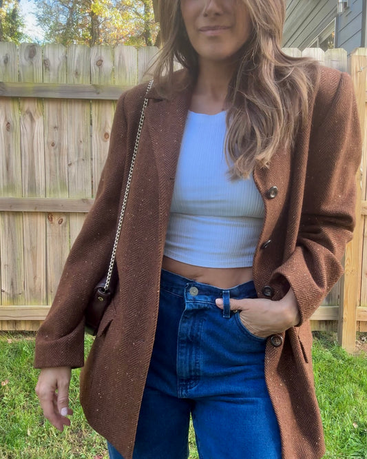 Vintage Italian Wool Textured Blazer / Espresso Brown / Quiet Luxury